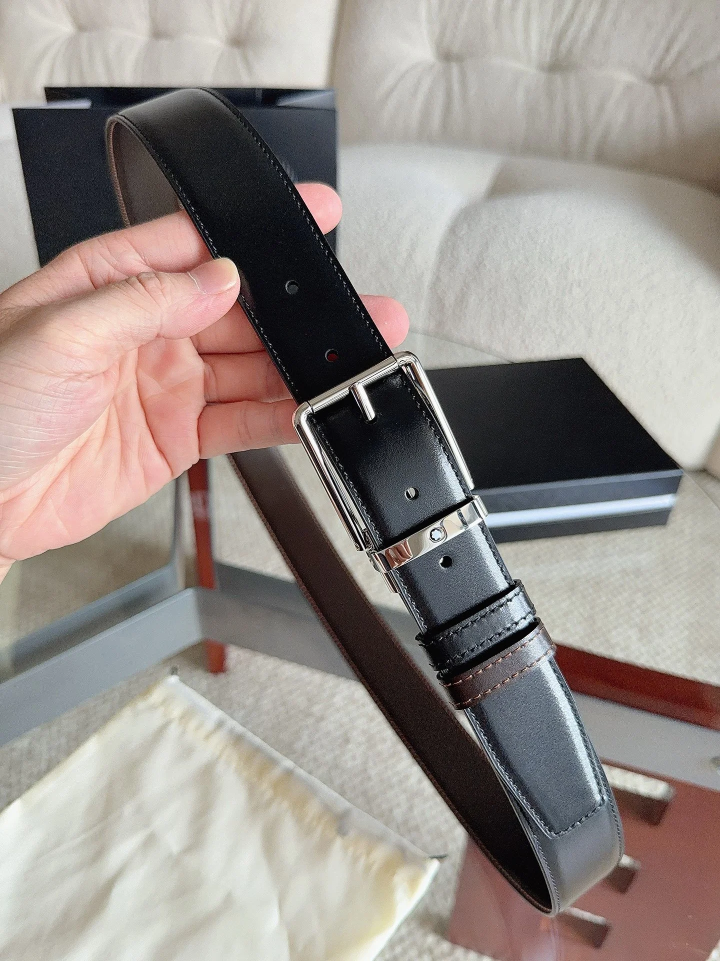 MONTBLANC Belts Black-Silver 35mm Width A70202609070082 - Image 3