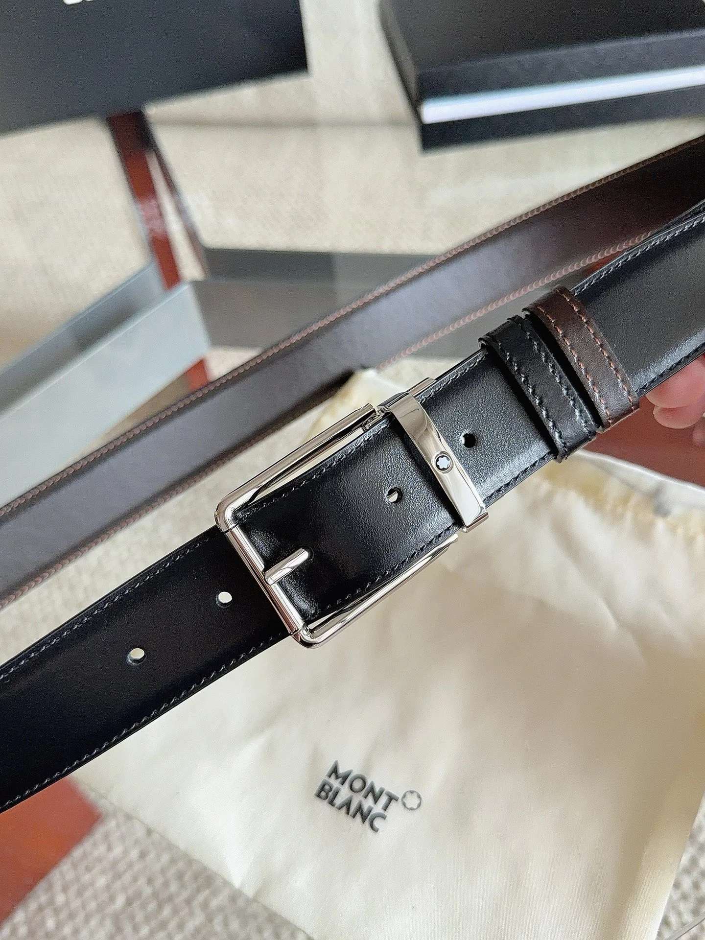 MONTBLANC Belts Black-Silver 35mm Width A70202609070082 - Image 4