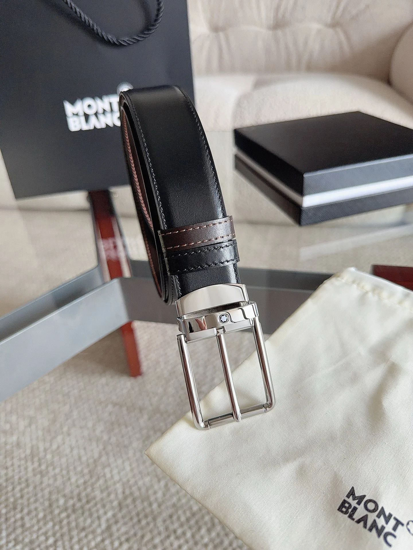 MONTBLANC Belts Black-Silver 35mm Width A70202609070082 - Image 5
