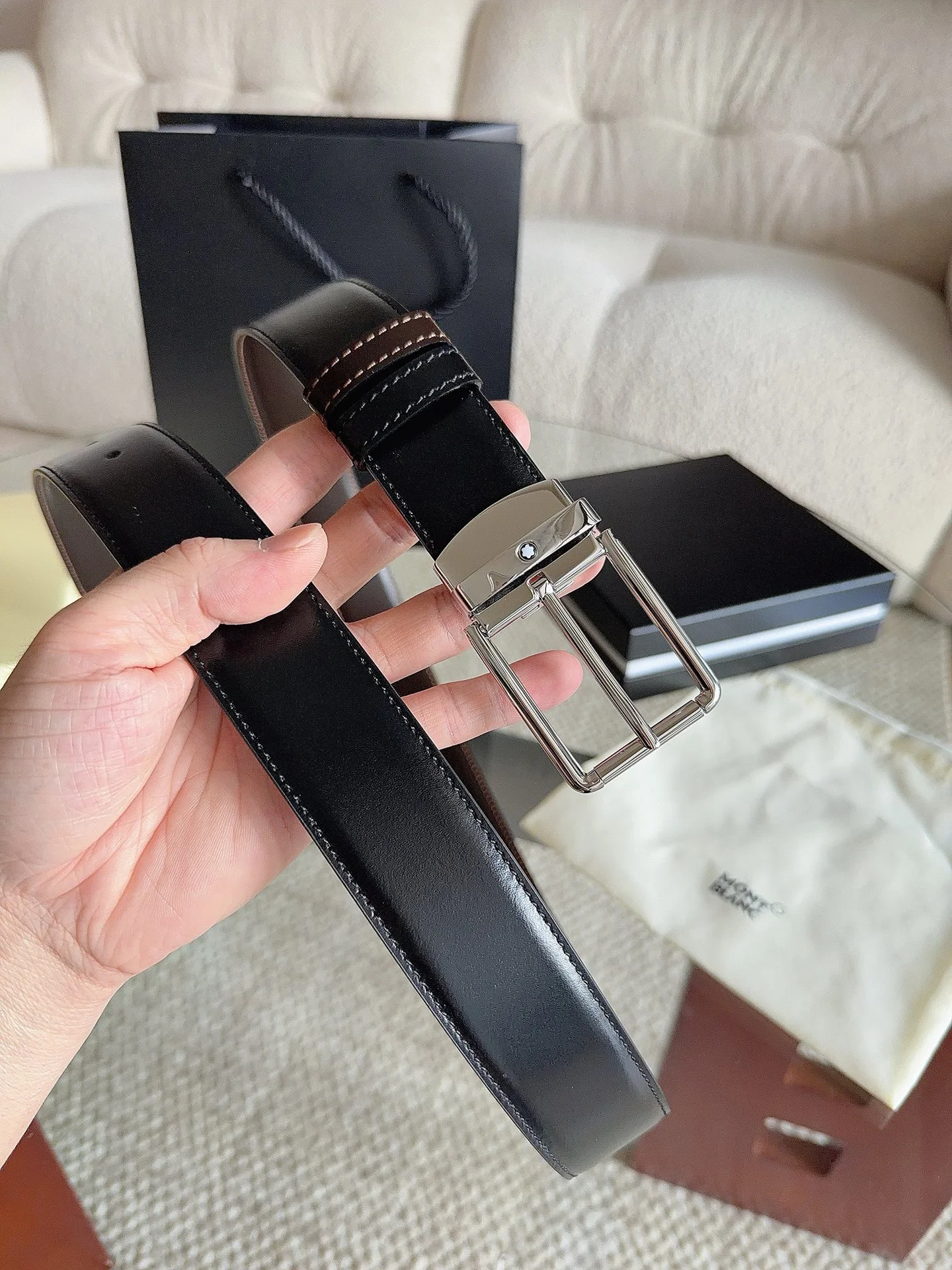 MONTBLANC Belts Black-Silver 35mm Width A70202609070082 - Image 6