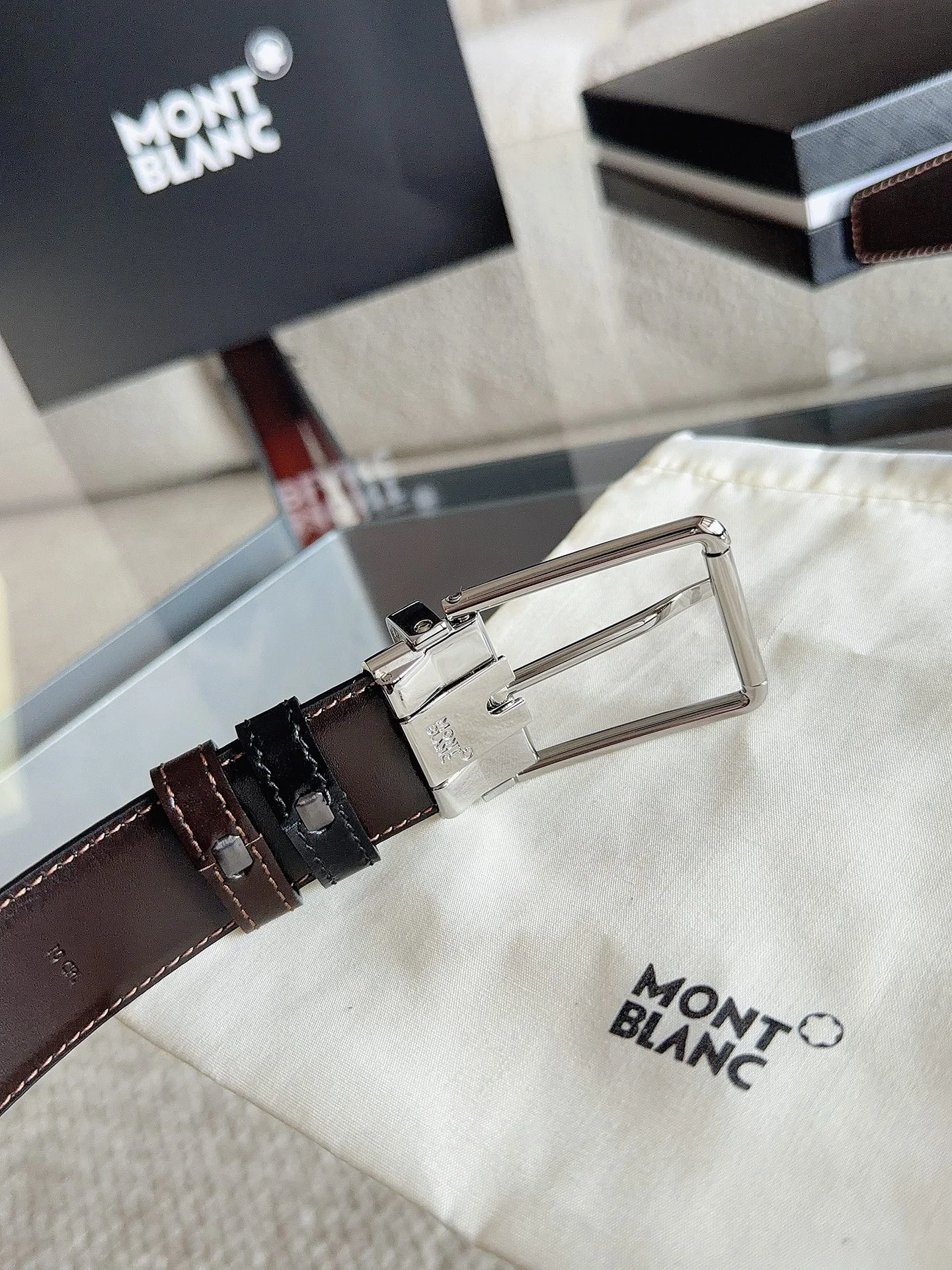 MONTBLANC Belts Black-Silver 35mm Width A70202609070082 - Image 8