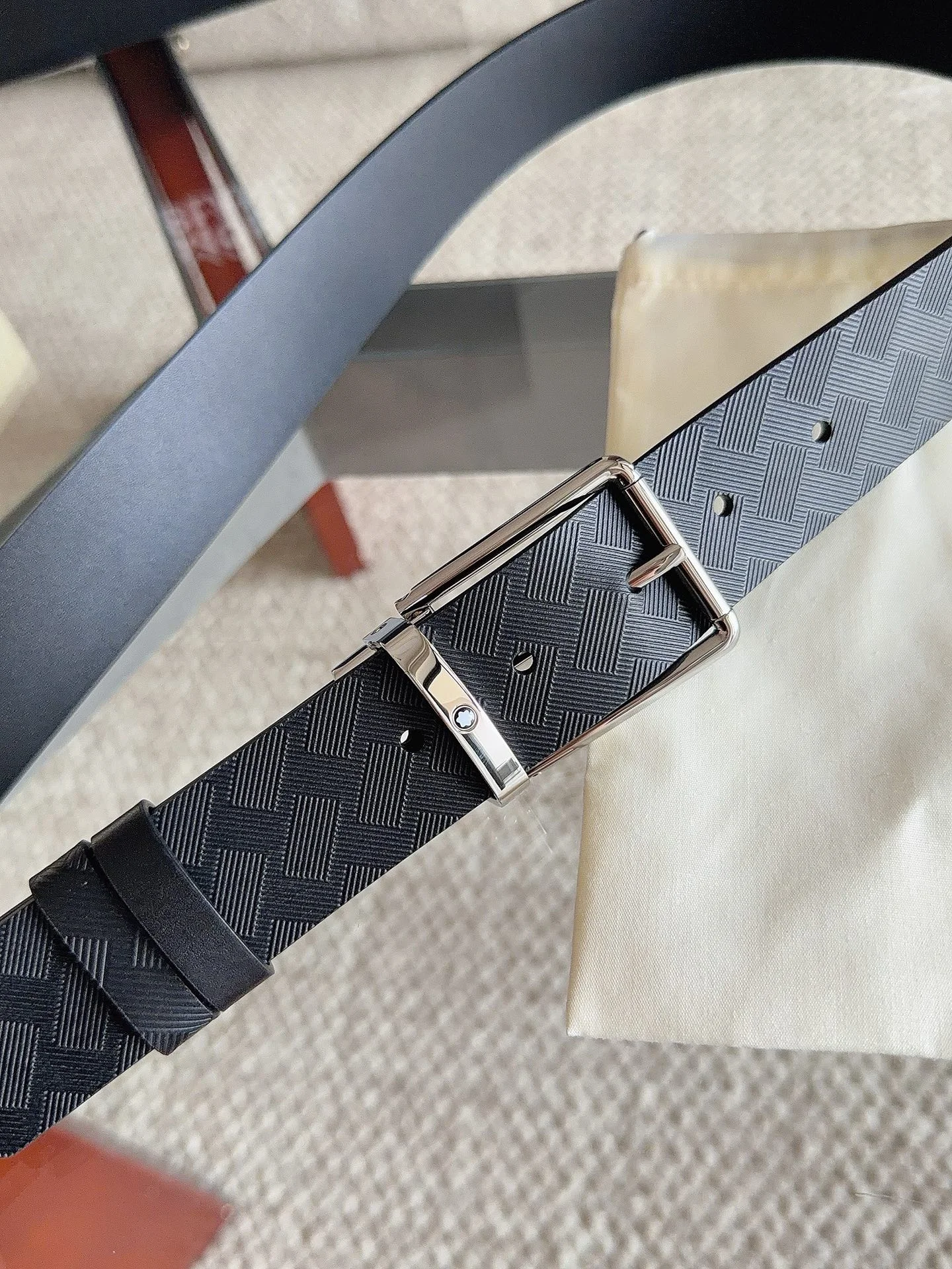 MONTBLANC Belts Cowhide Leather Black-Silver 35mm Width A70202609070083 - Image 4