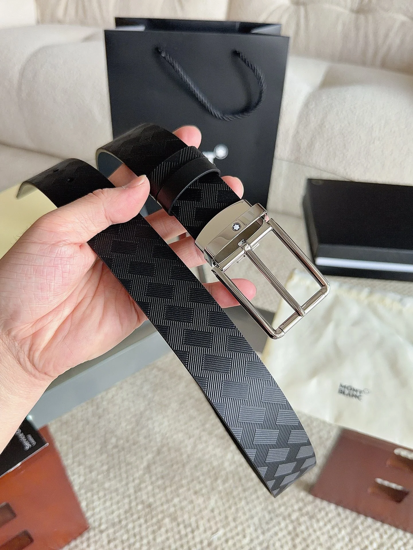 MONTBLANC Belts Cowhide Leather Black-Silver 35mm Width A70202609070083 - Image 6