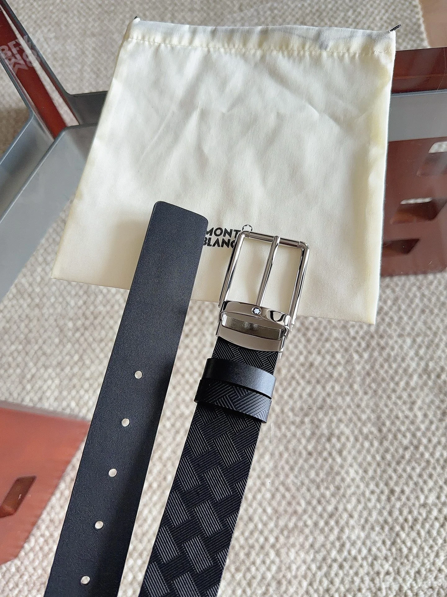 MONTBLANC Belts Cowhide Leather Black-Silver 35mm Width A70202609070083 - Image 7