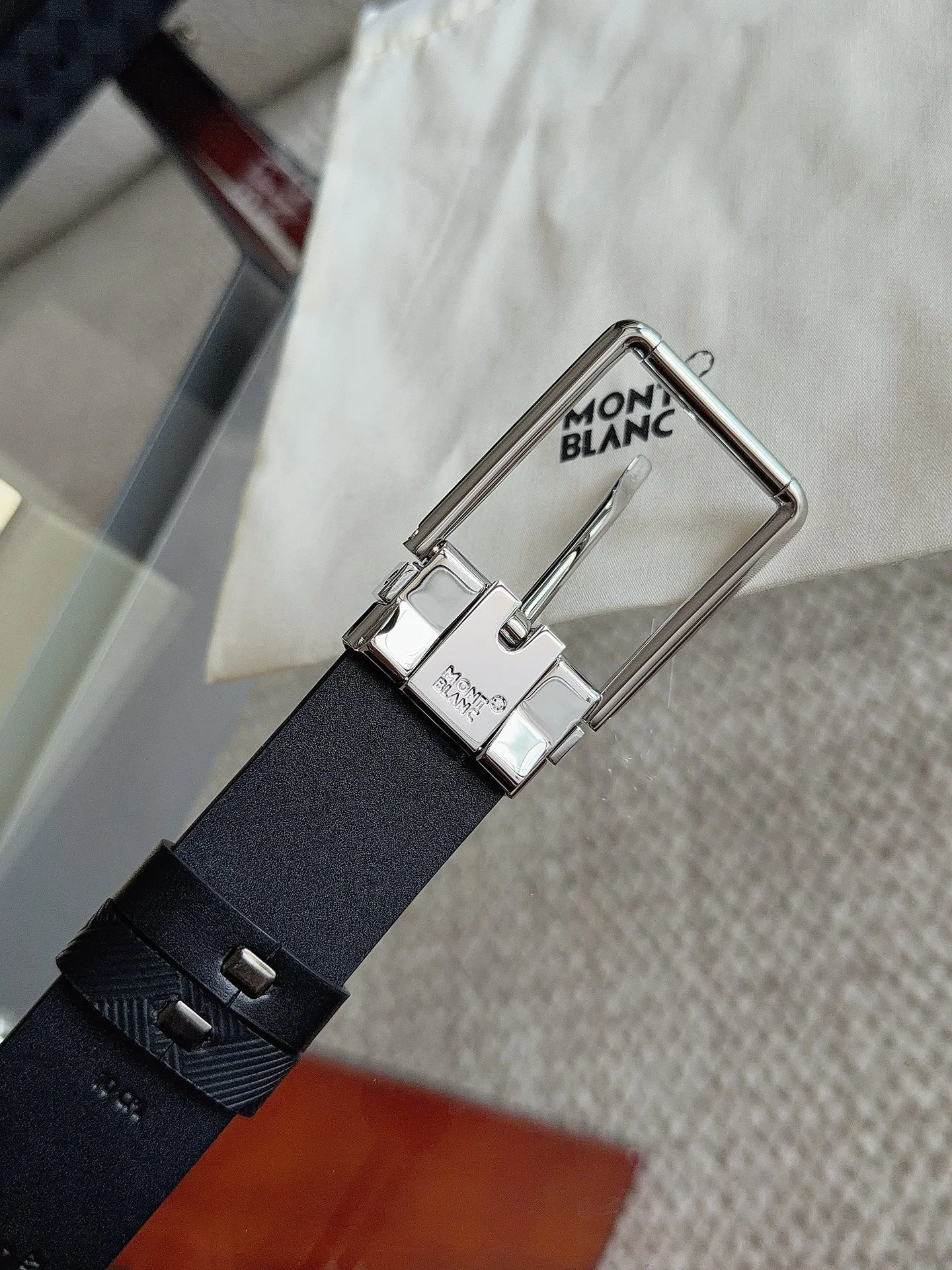 MONTBLANC Belts Cowhide Leather Black-Silver 35mm Width A70202609070083 - Image 8