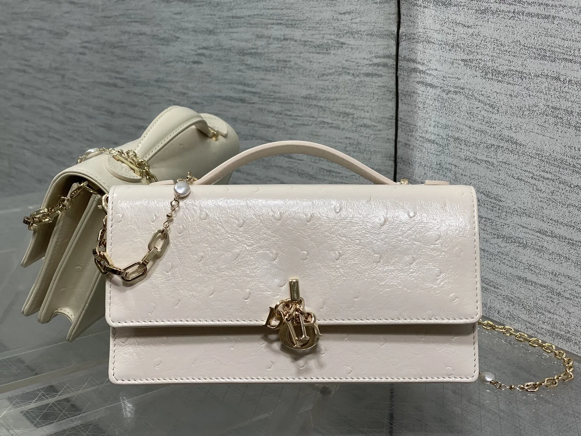 DIOR Clutches Bags Calf Leather Cream-Gold 21X11X5CM F50202609090399