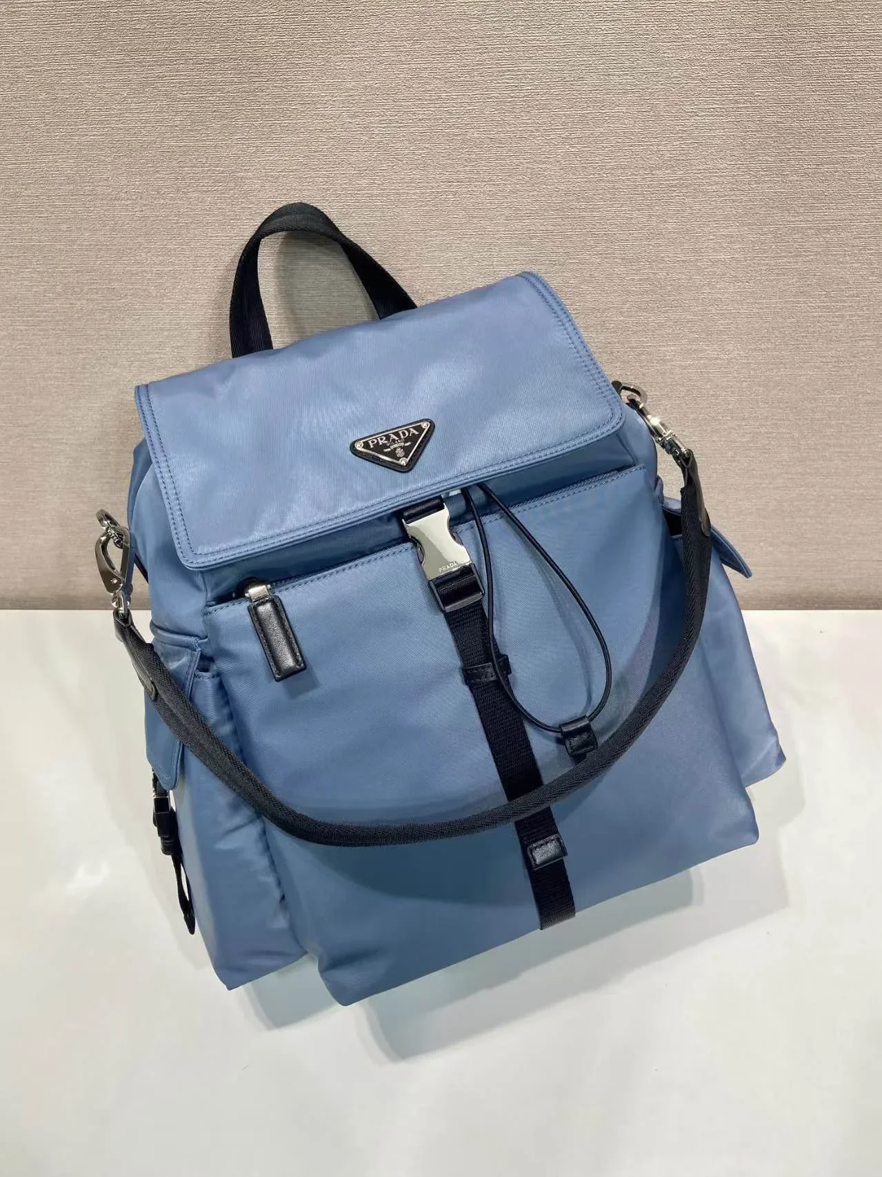 PRADA Backpacks Bags Recycled Nylon Leather Blue-Black 39X37X20CM F20202609090316 - Image 2