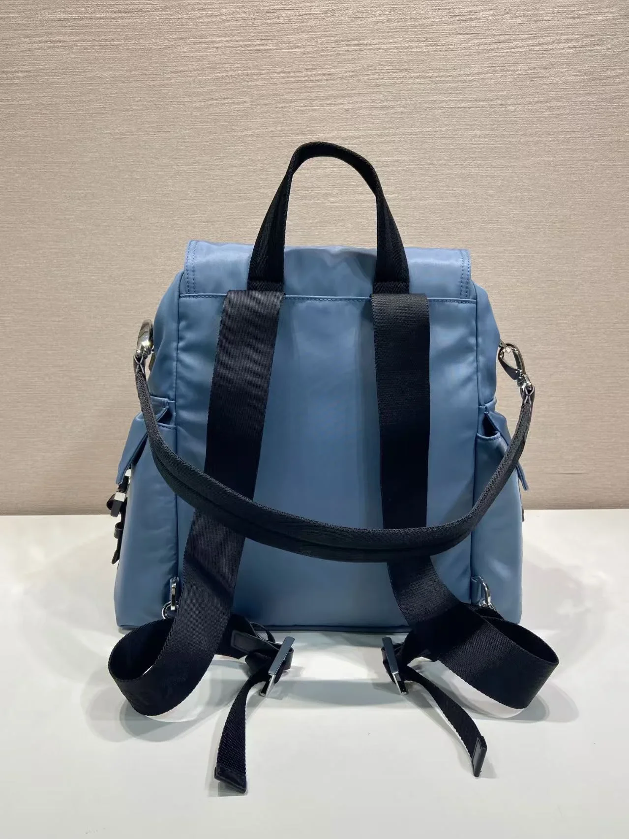 PRADA Backpacks Bags Recycled Nylon Leather Blue-Black 39X37X20CM F20202609090316 - Image 3