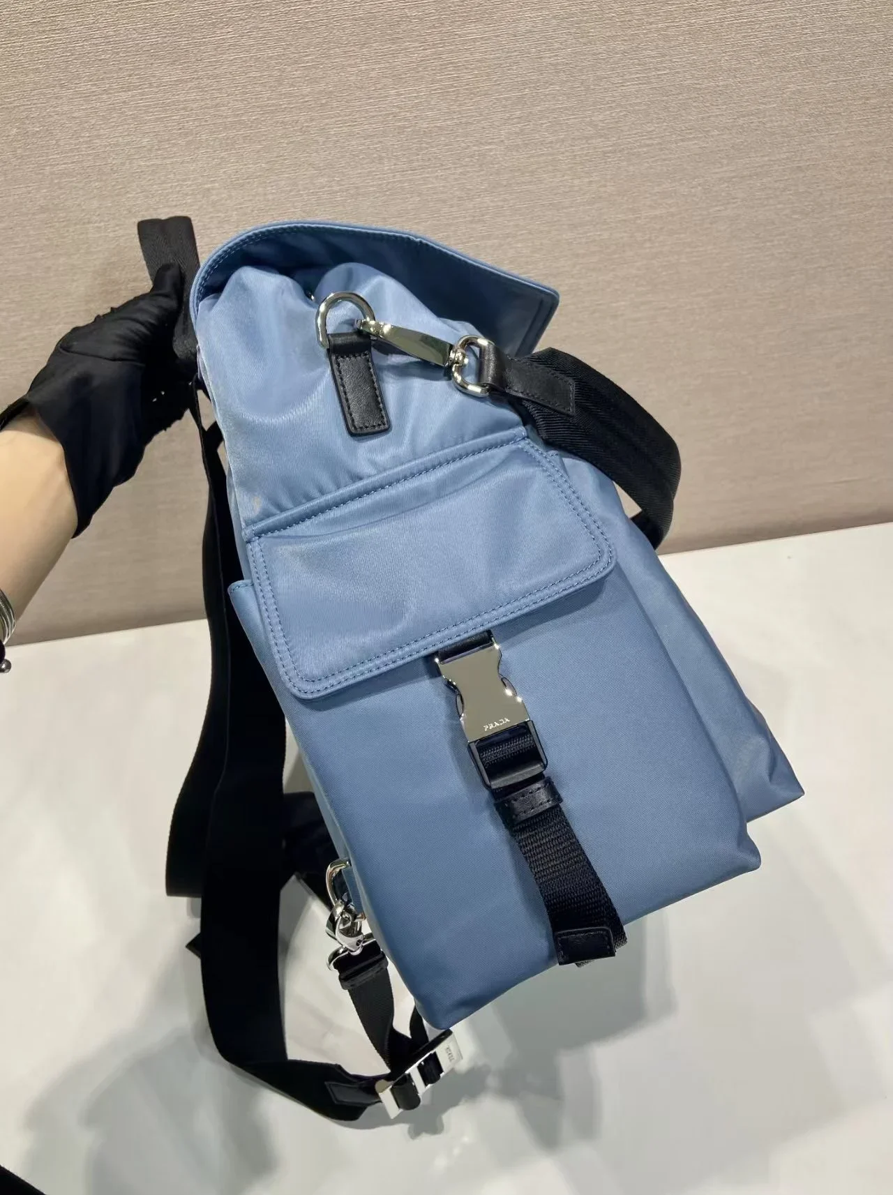 PRADA Backpacks Bags Recycled Nylon Leather Blue-Black 39X37X20CM F20202609090316 - Image 4