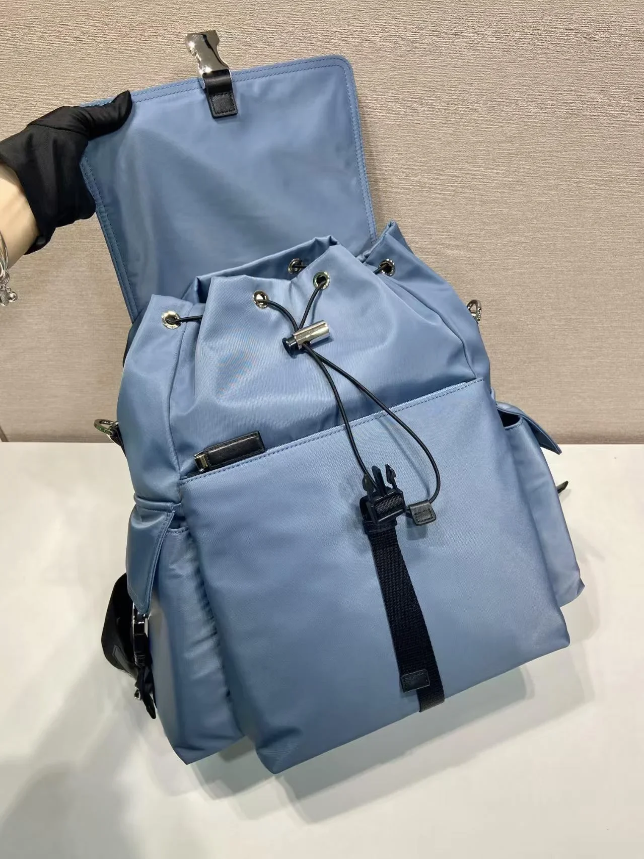 PRADA Backpacks Bags Recycled Nylon Leather Blue-Black 39X37X20CM F20202609090316 - Image 6