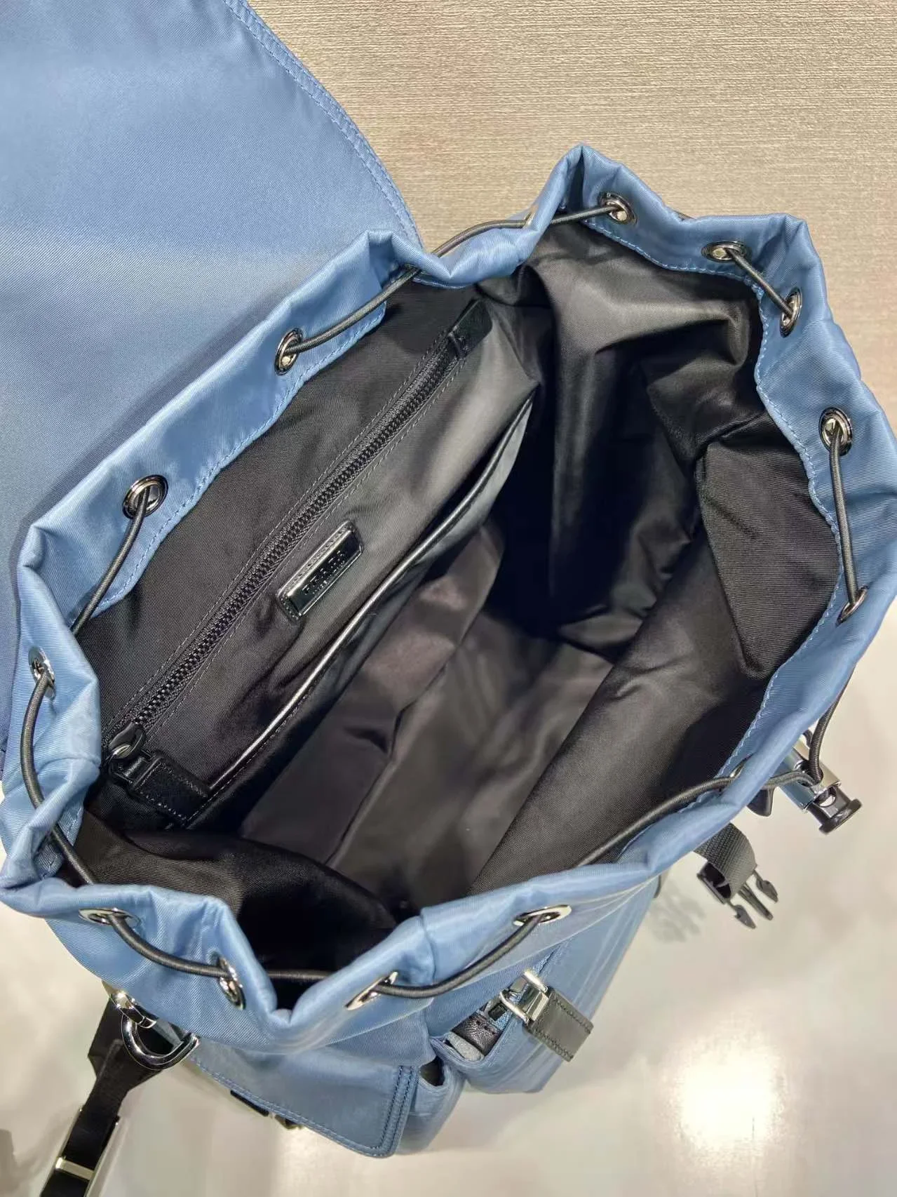 PRADA Backpacks Bags Recycled Nylon Leather Blue-Black 39X37X20CM F20202609090316 - Image 8