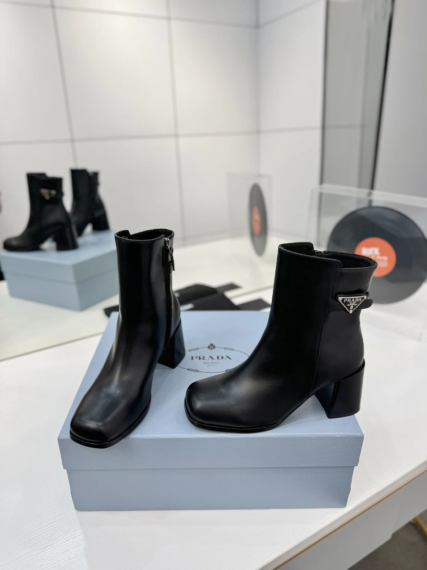 PRADA Booties Calf Leather Black EU35-41 C60202609110632 - Image 7