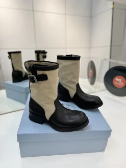 PRADA Boots Calf Leather Canvas Black-Beige EU35-41 C40202609110651