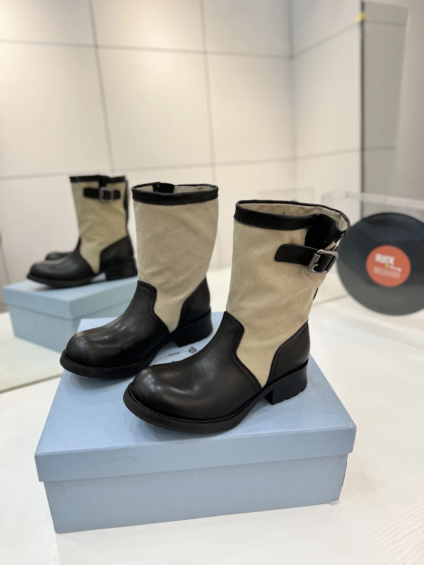 PRADA Boots Calf Leather Canvas Black-Beige EU35-41 C40202609110651 - Image 2