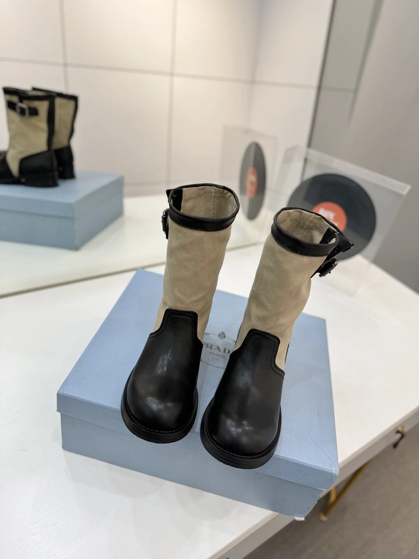PRADA Boots Calf Leather Canvas Black-Beige EU35-41 C40202609110651 - Image 3