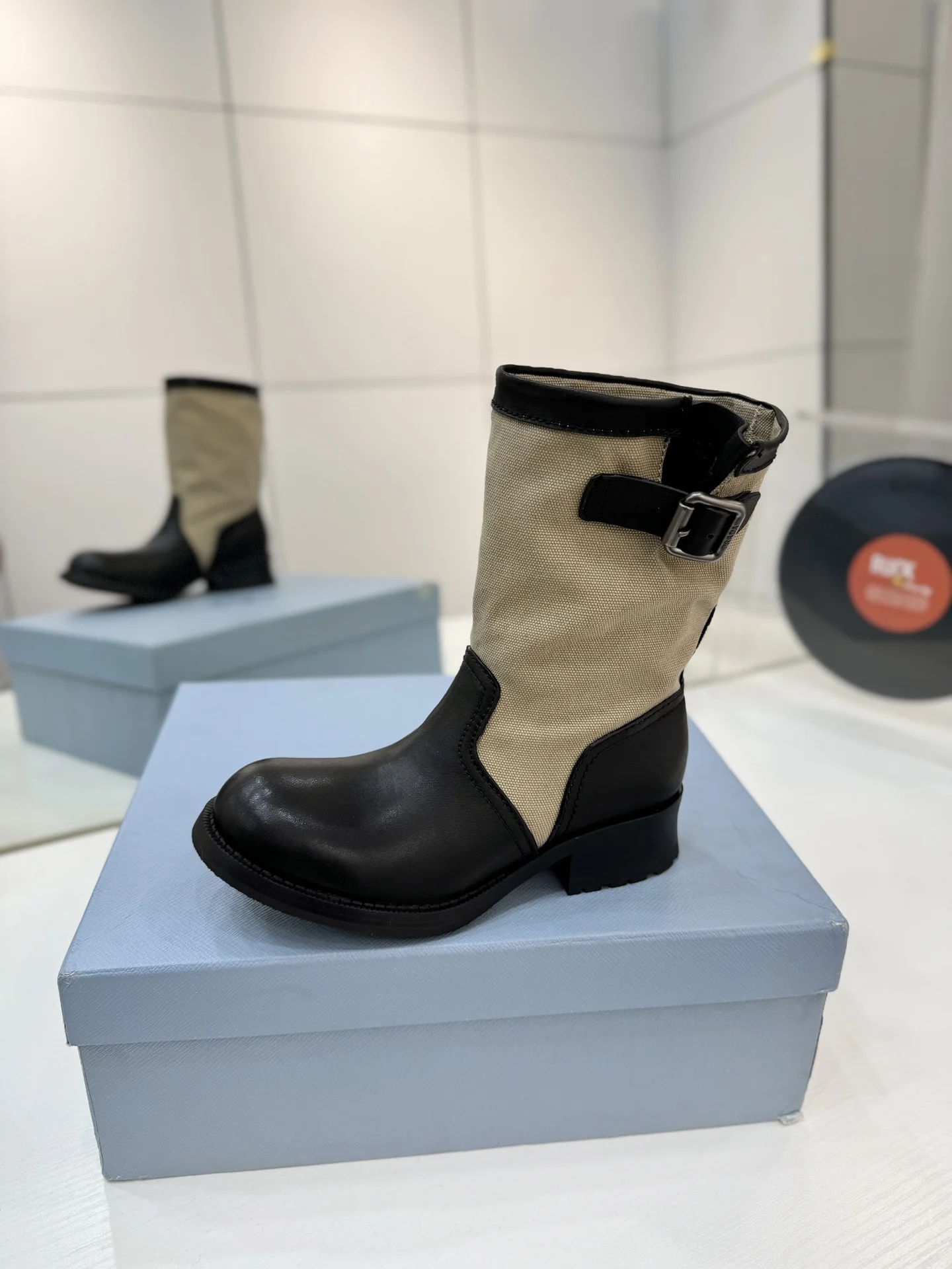 PRADA Boots Calf Leather Canvas Black-Beige EU35-41 C40202609110651 - Image 4