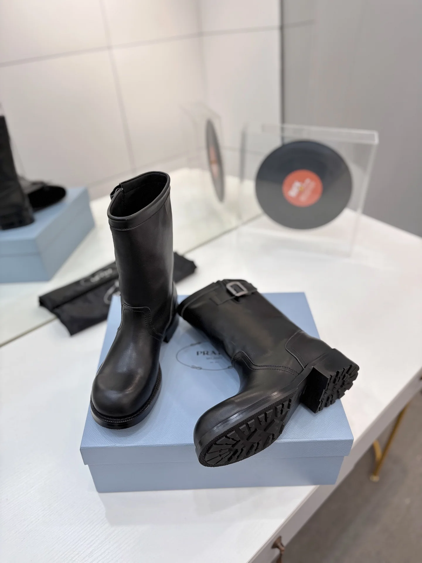 PRADA Boots Calf Leather Canvas Black EU35-41 C40202609110644 - Image 9