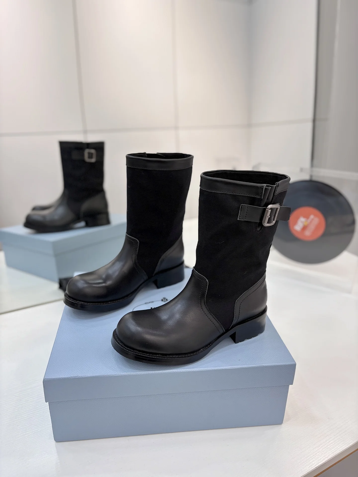 PRADA Boots Calf Leather Canvas Black EU35-41 C40202609110647 - Image 2