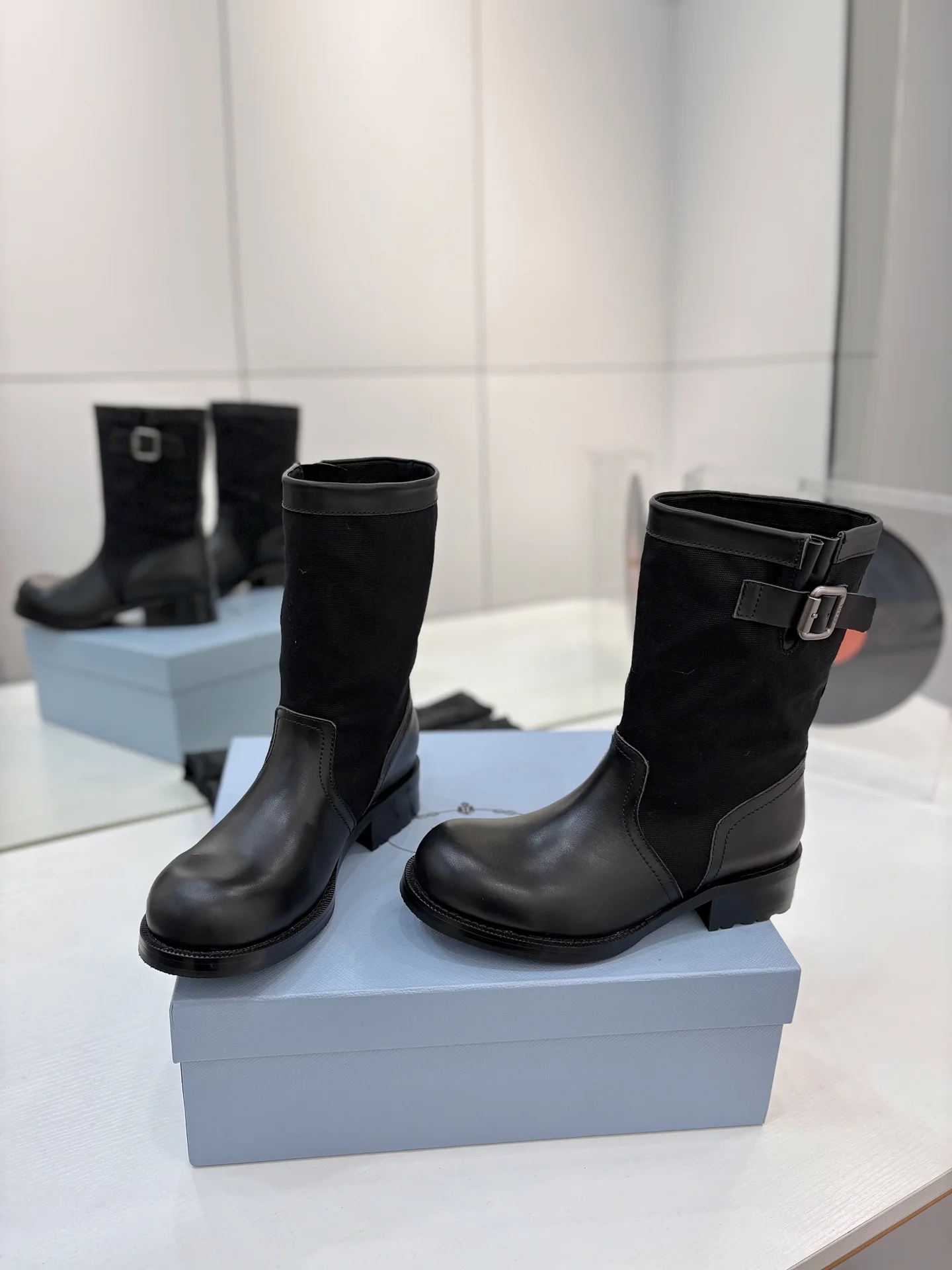 PRADA Boots Calf Leather Canvas Black EU35-41 C40202609110647 - Image 7