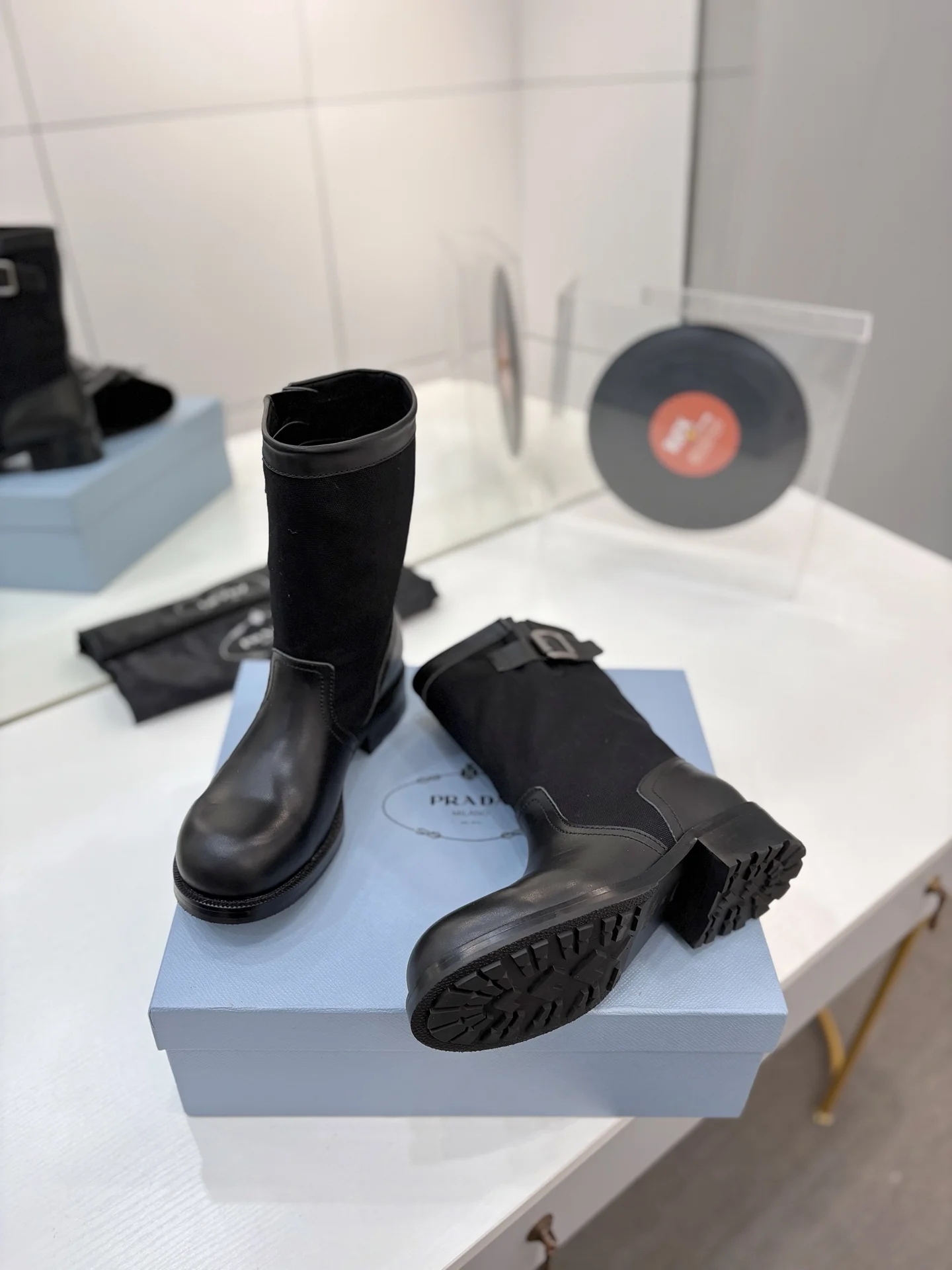 PRADA Boots Calf Leather Canvas Black EU35-41 C40202609110647 - Image 9