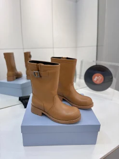 PRADA Boots Calf Leather Canvas Brown EU35-41 C40202609110649