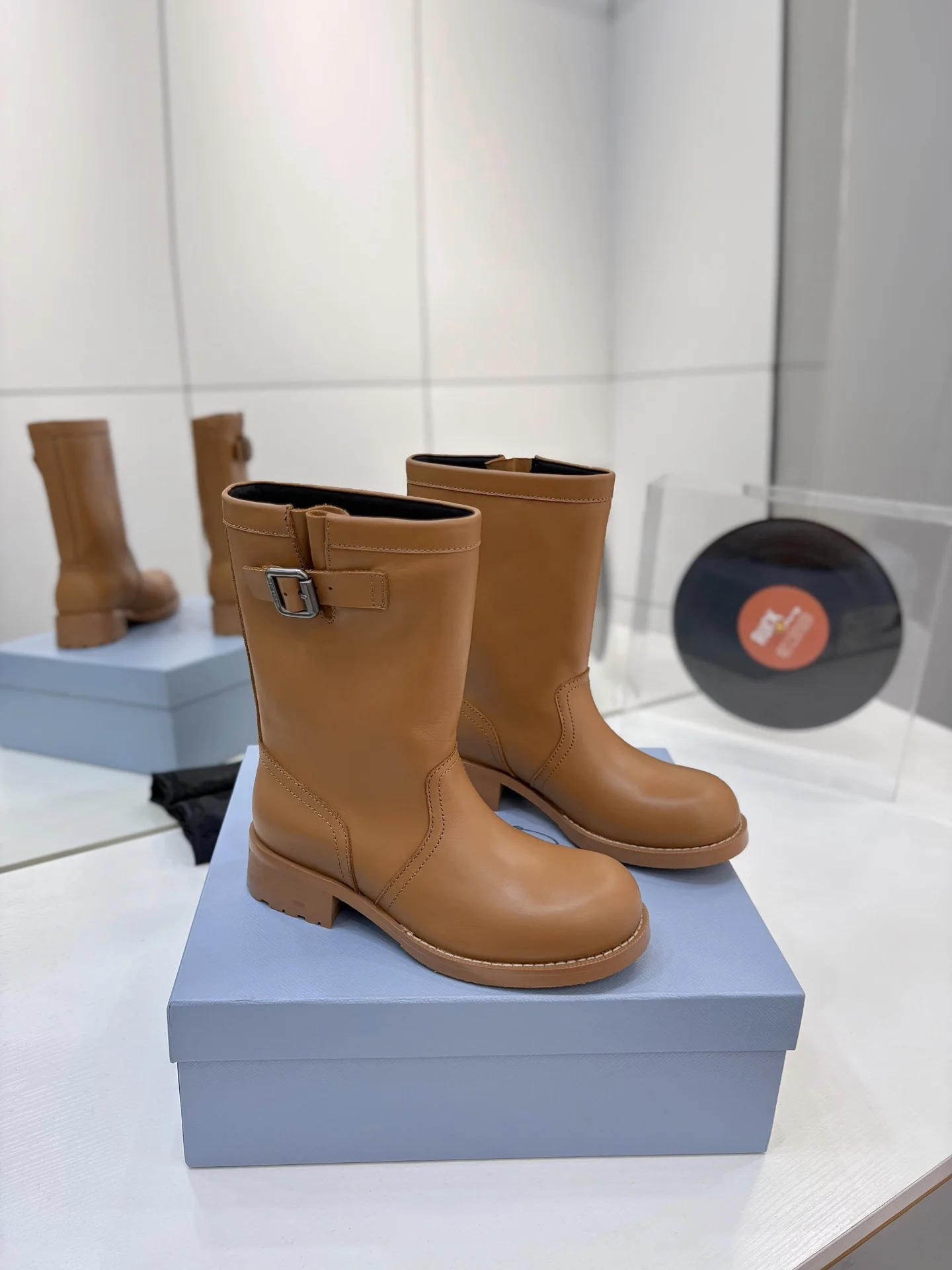 PRADA Boots Calf Leather Canvas Brown EU35-41 C40202609110649