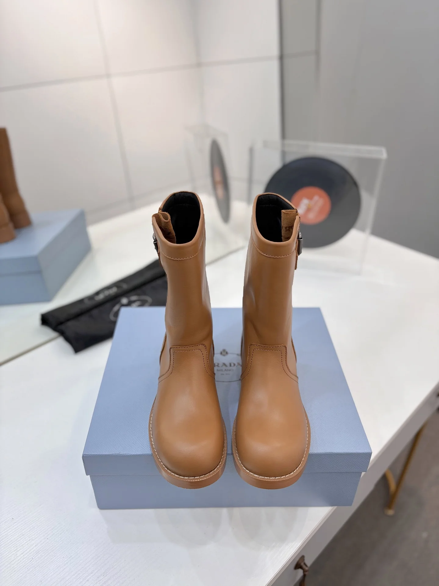 PRADA Boots Calf Leather Canvas Brown EU35-41 C40202609110649 - Image 3