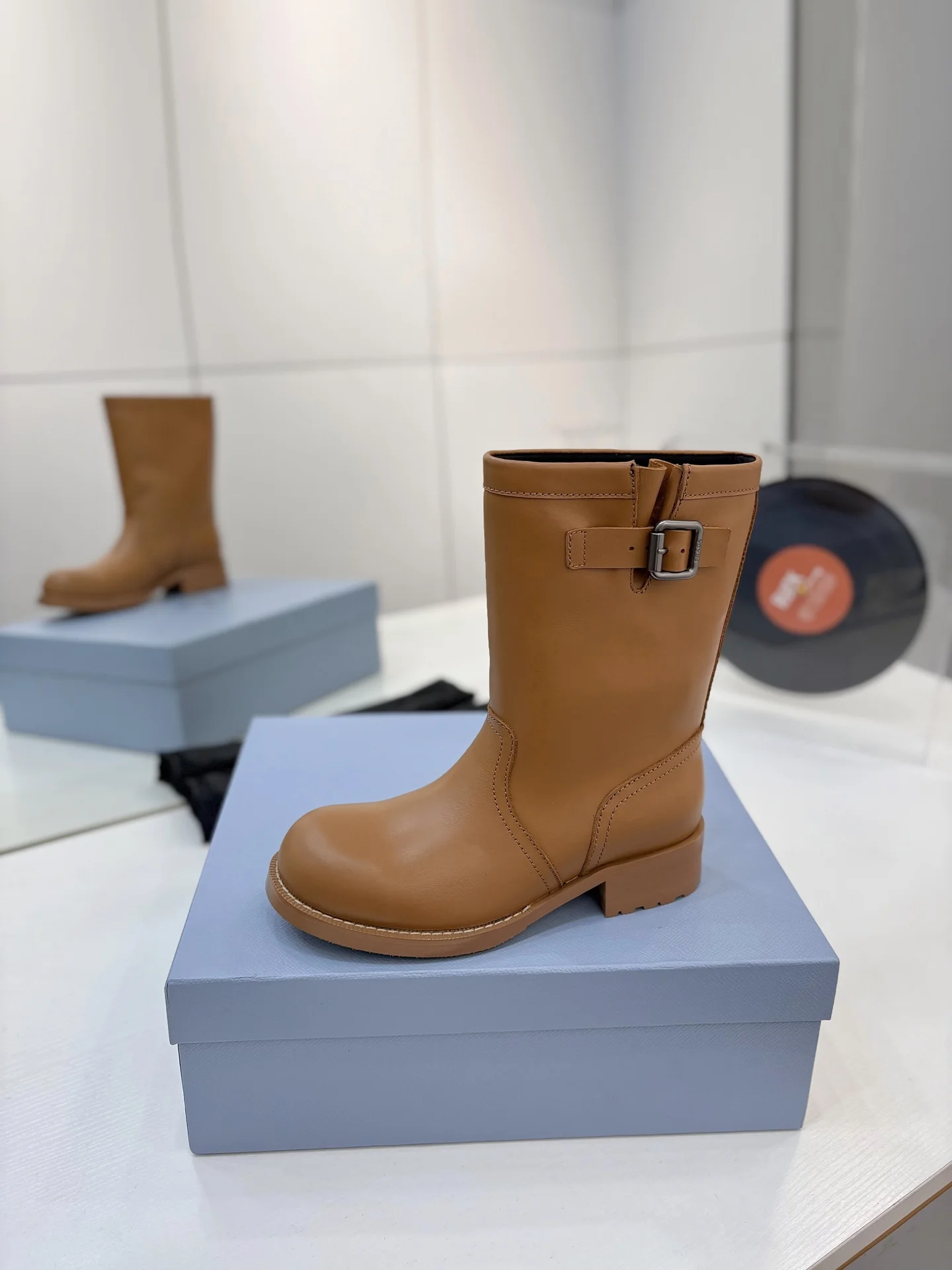 PRADA Boots Calf Leather Canvas Brown EU35-41 C40202609110649 - Image 4