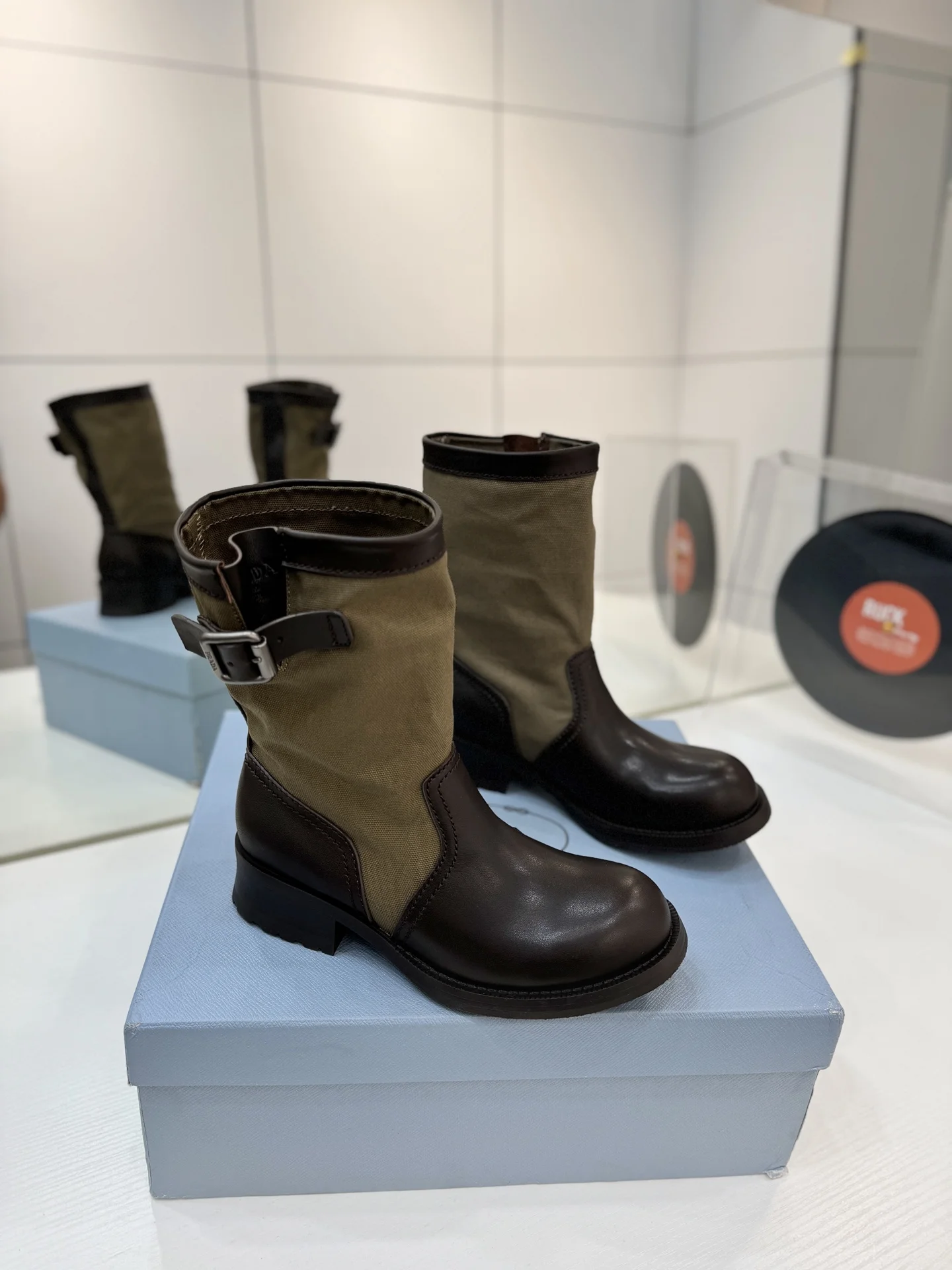 PRADA Boots Calf Leather Canvas Brown-Khaki EU35-41 C40202609110652