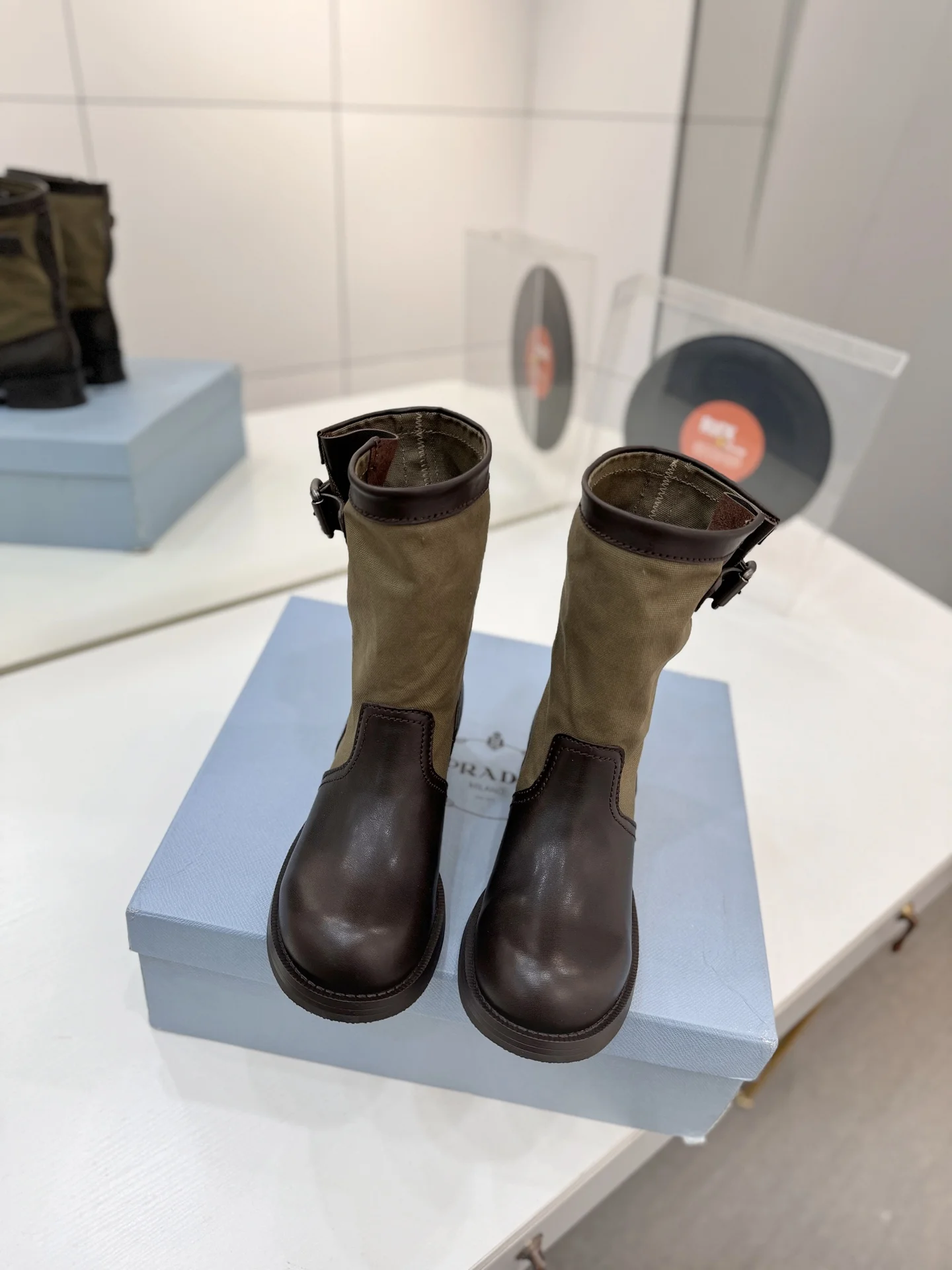 PRADA Boots Calf Leather Canvas Brown-Khaki EU35-41 C40202609110652 - Image 3