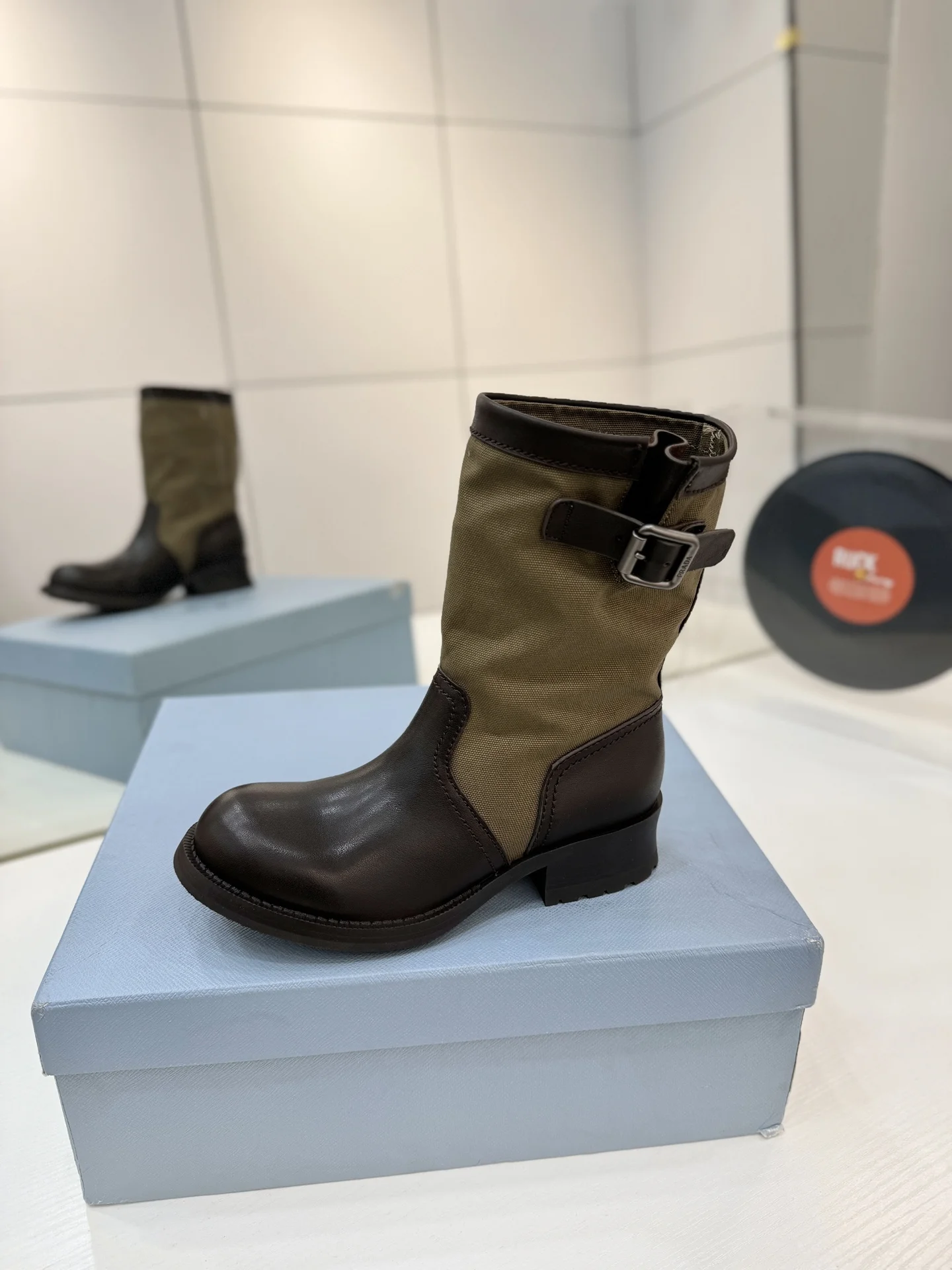 PRADA Boots Calf Leather Canvas Brown-Khaki EU35-41 C40202609110652 - Image 4