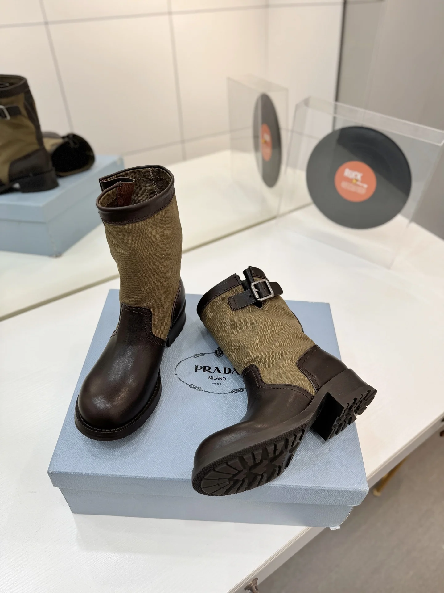PRADA Boots Calf Leather Canvas Brown-Khaki EU35-41 C40202609110652 - Image 8
