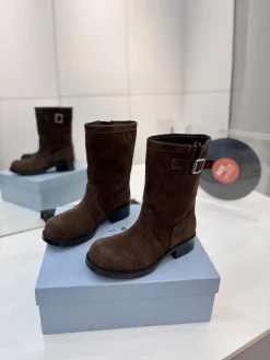 PRADA Boots Calf Leather Canvas Brown-Silver EU35-41 C40202609110645