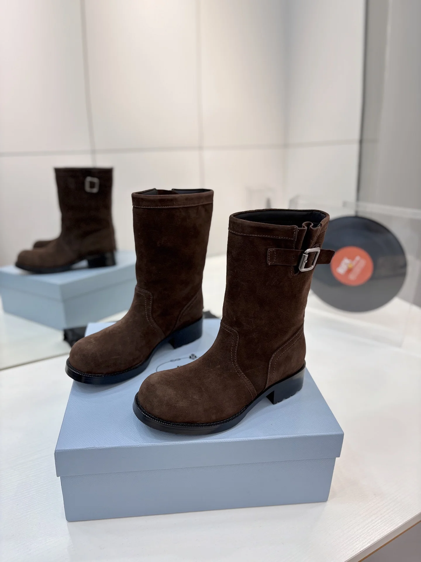 PRADA Boots Calf Leather Canvas Brown-Silver EU35-41 C40202609110645