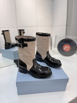 PRADA Boots Calfskin Canvas Black-Beige EU35-41 C40202609110650