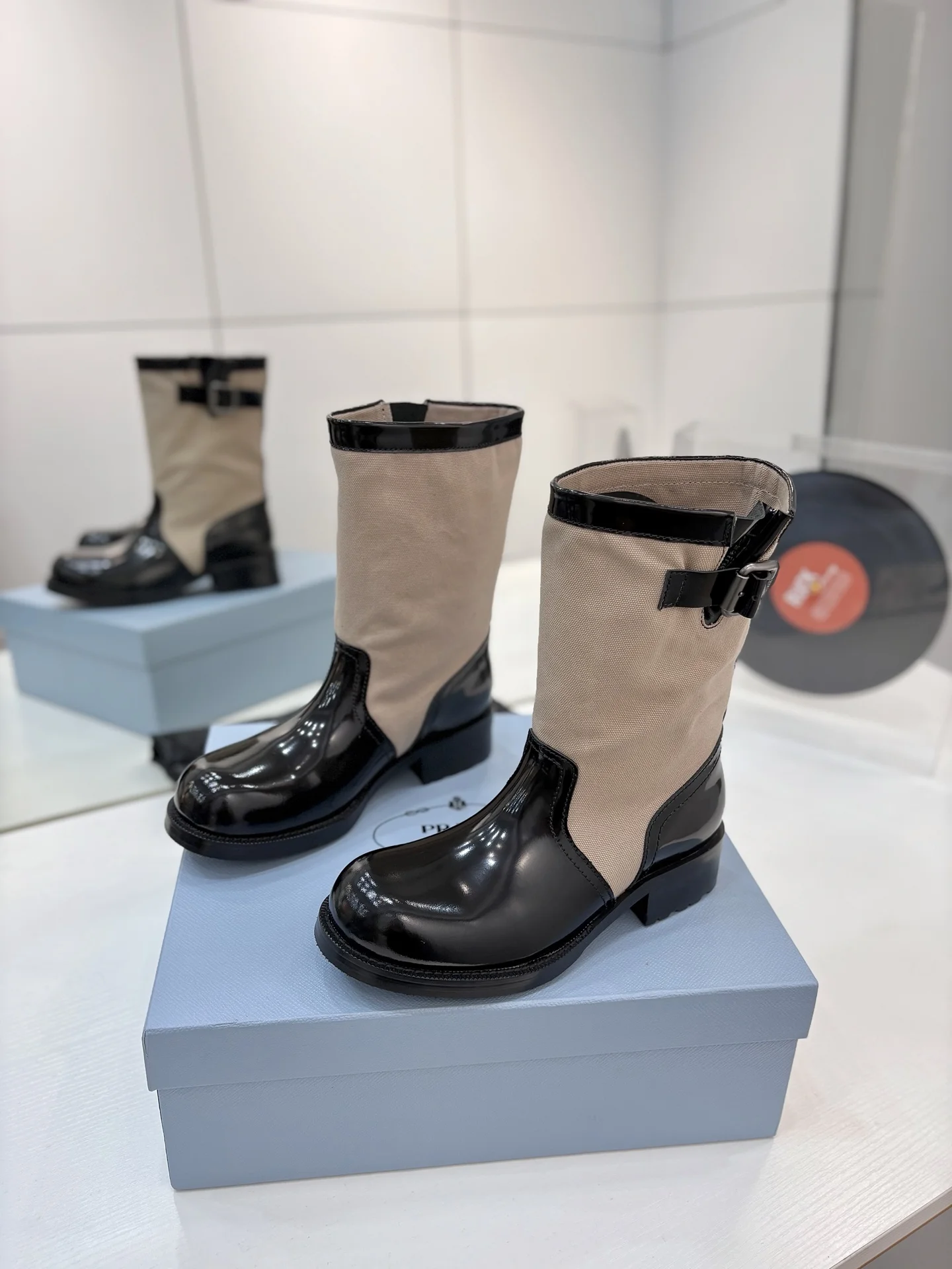 PRADA Boots Calfskin Canvas Black-Beige EU35-41 C40202609110650 - Image 2