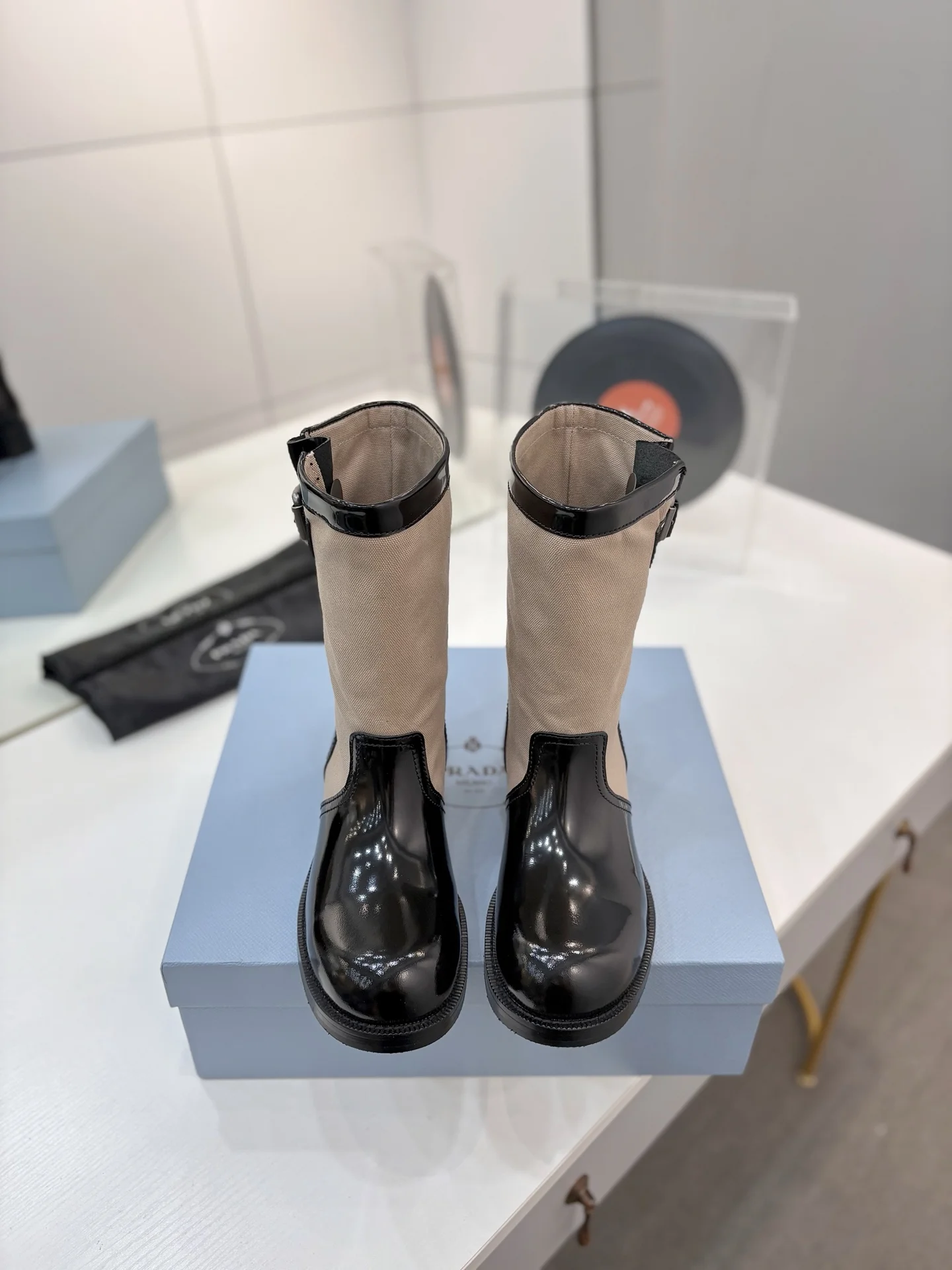 PRADA Boots Calfskin Canvas Black-Beige EU35-41 C40202609110650 - Image 3