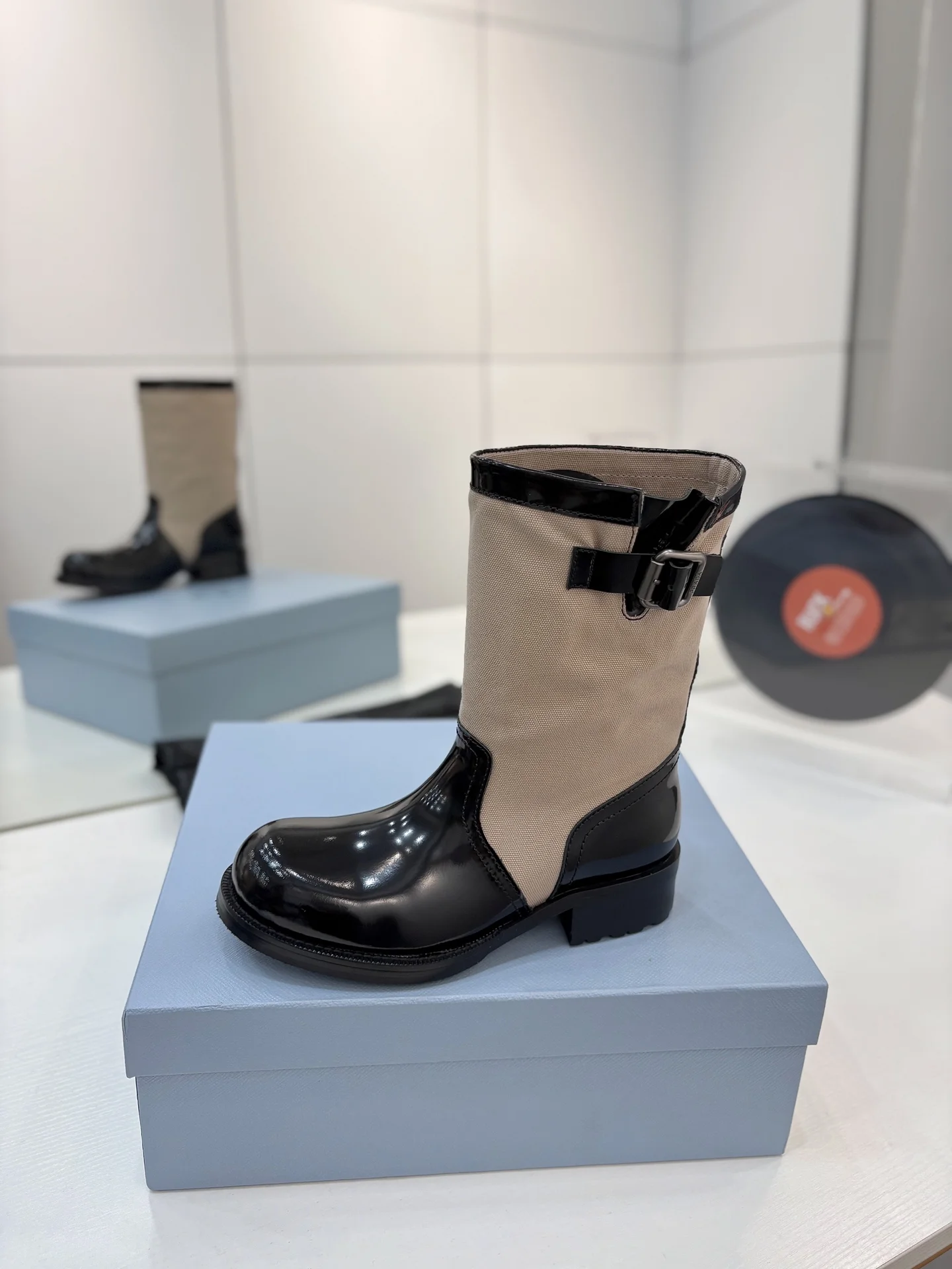 PRADA Boots Calfskin Canvas Black-Beige EU35-41 C40202609110650 - Image 4