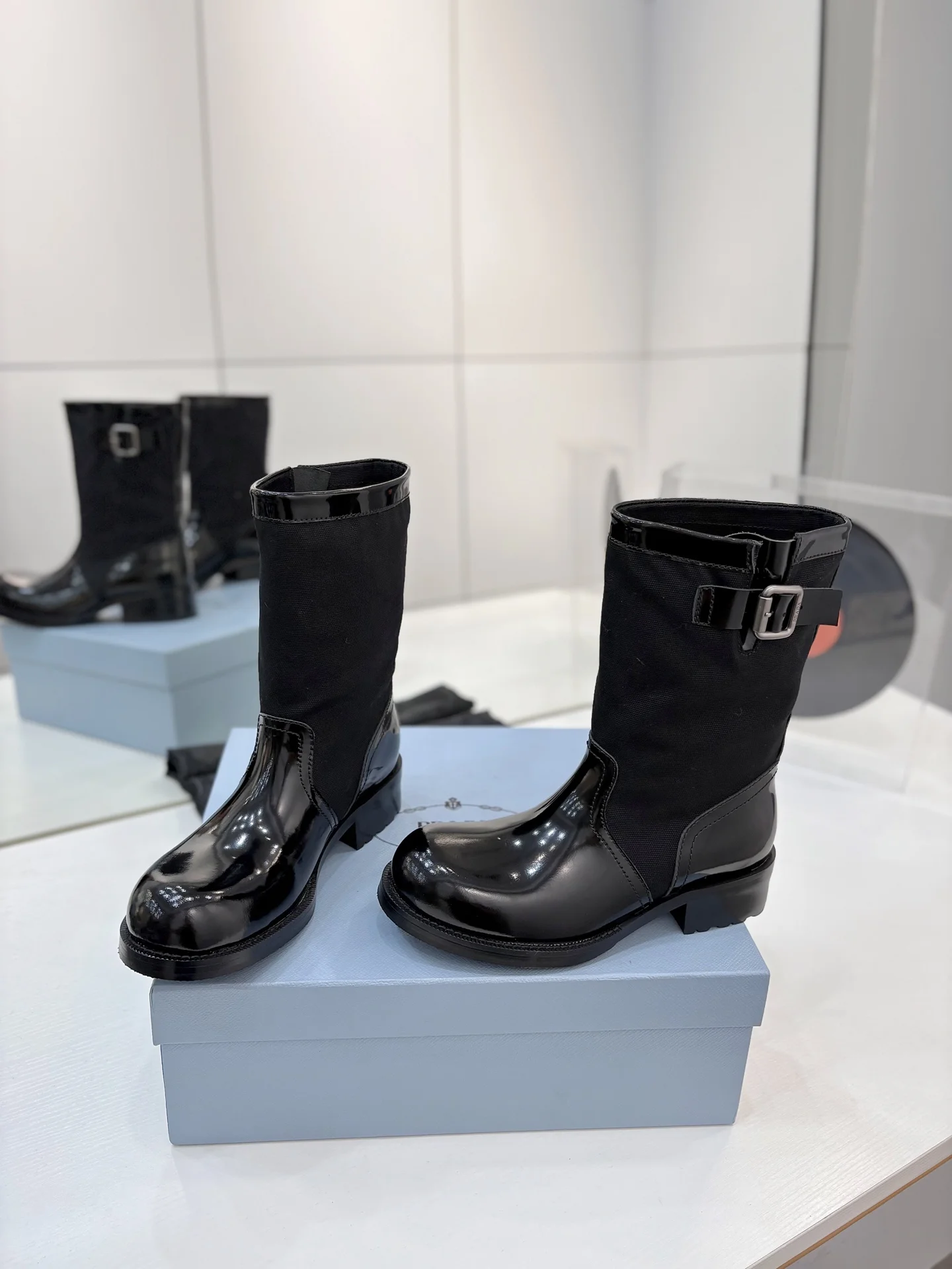 PRADA Boots Calfskin Canvas Black EU35-41 C40202609110646 - Image 7