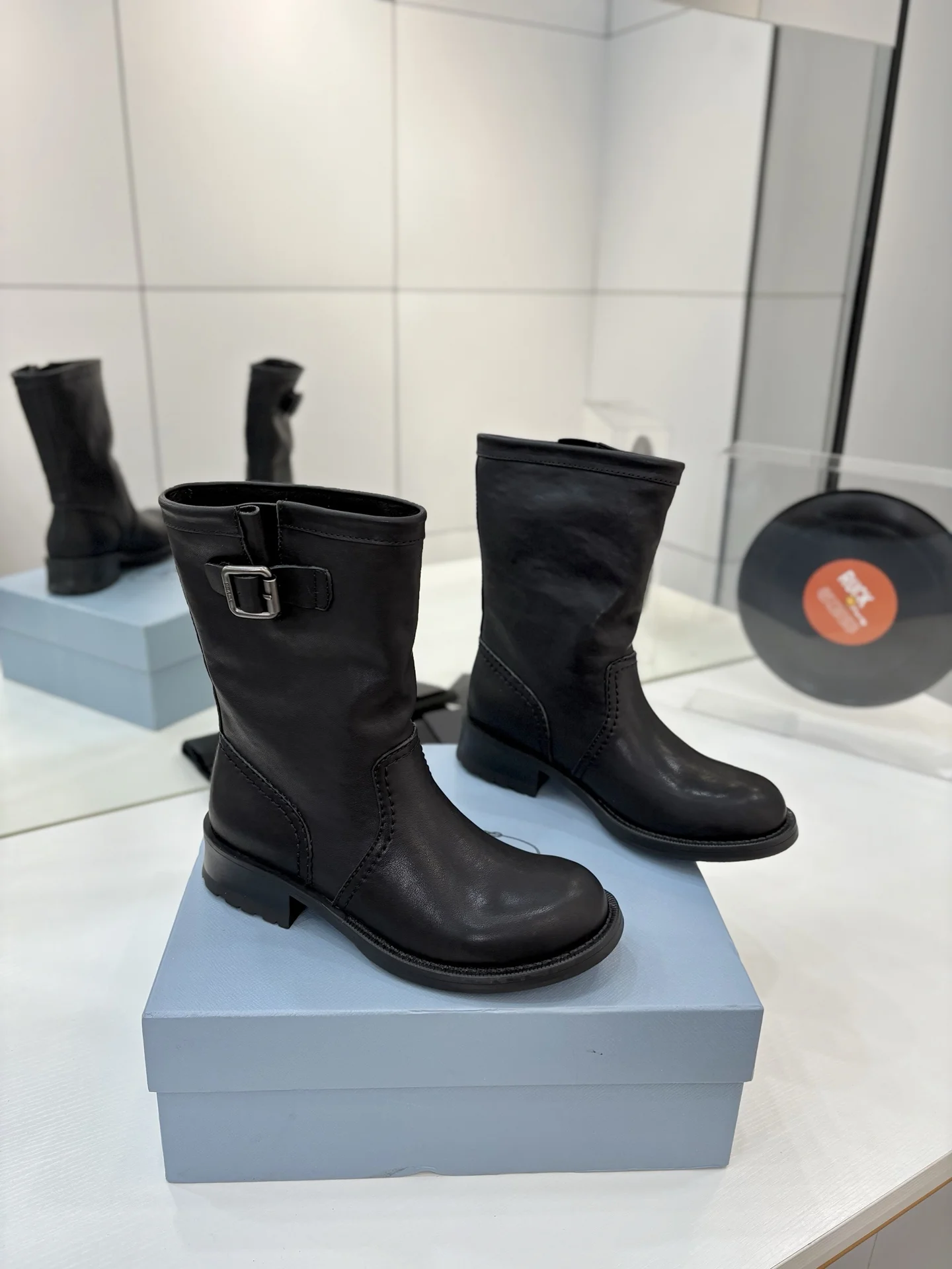 PRADA Boots Calfskin Leather Black EU35-40 C70202609110643