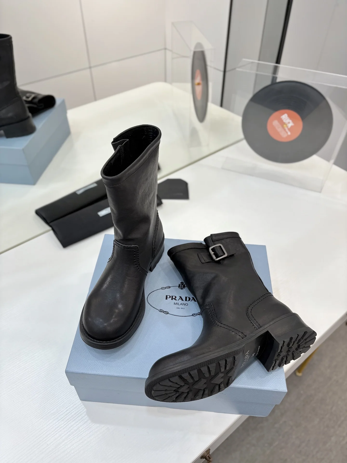 PRADA Boots Calfskin Leather Black EU35-40 C70202609110643 - Image 8