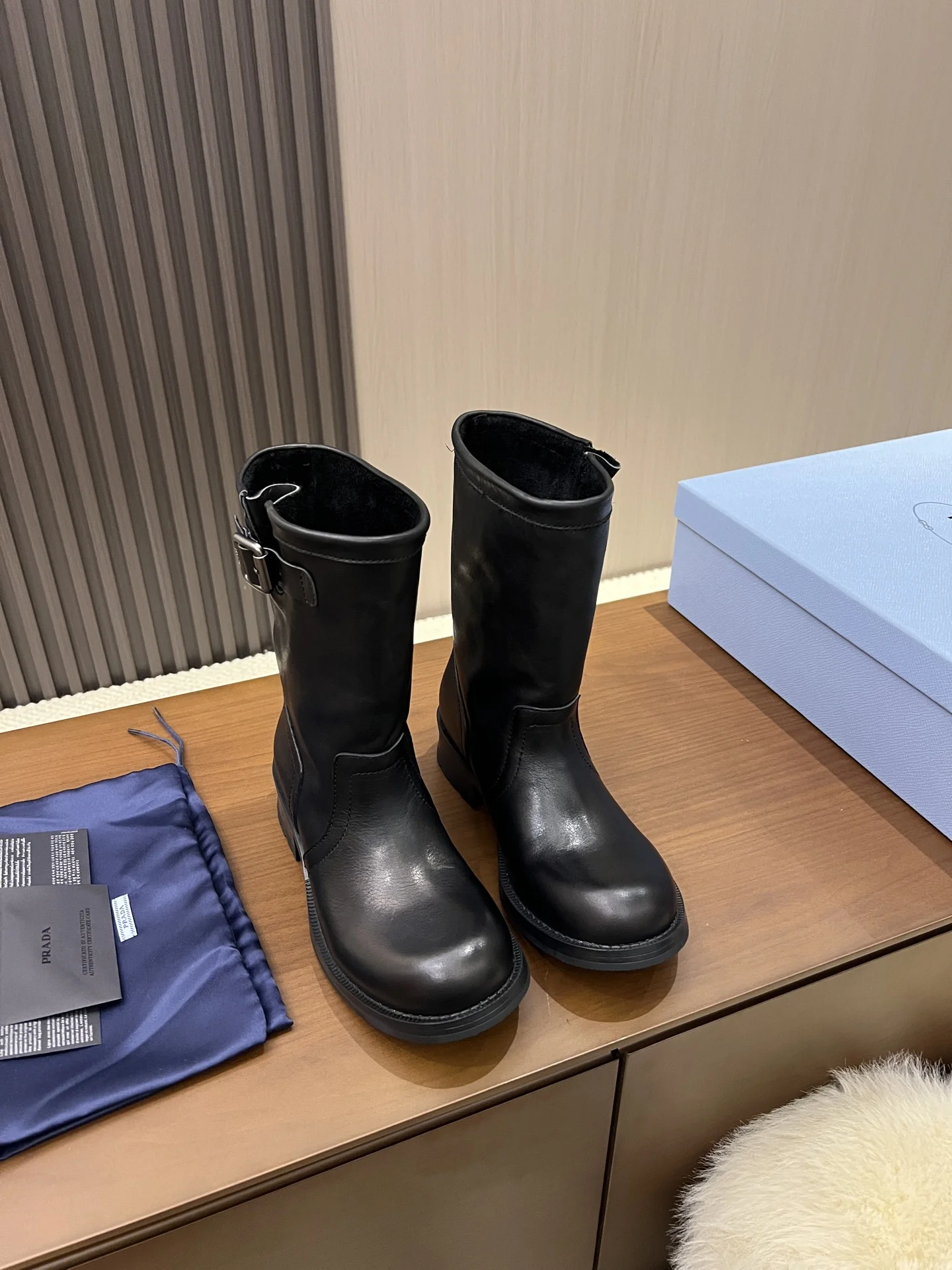 PRADA Boots Canvas Leather Black EU35-40 C40202609110689