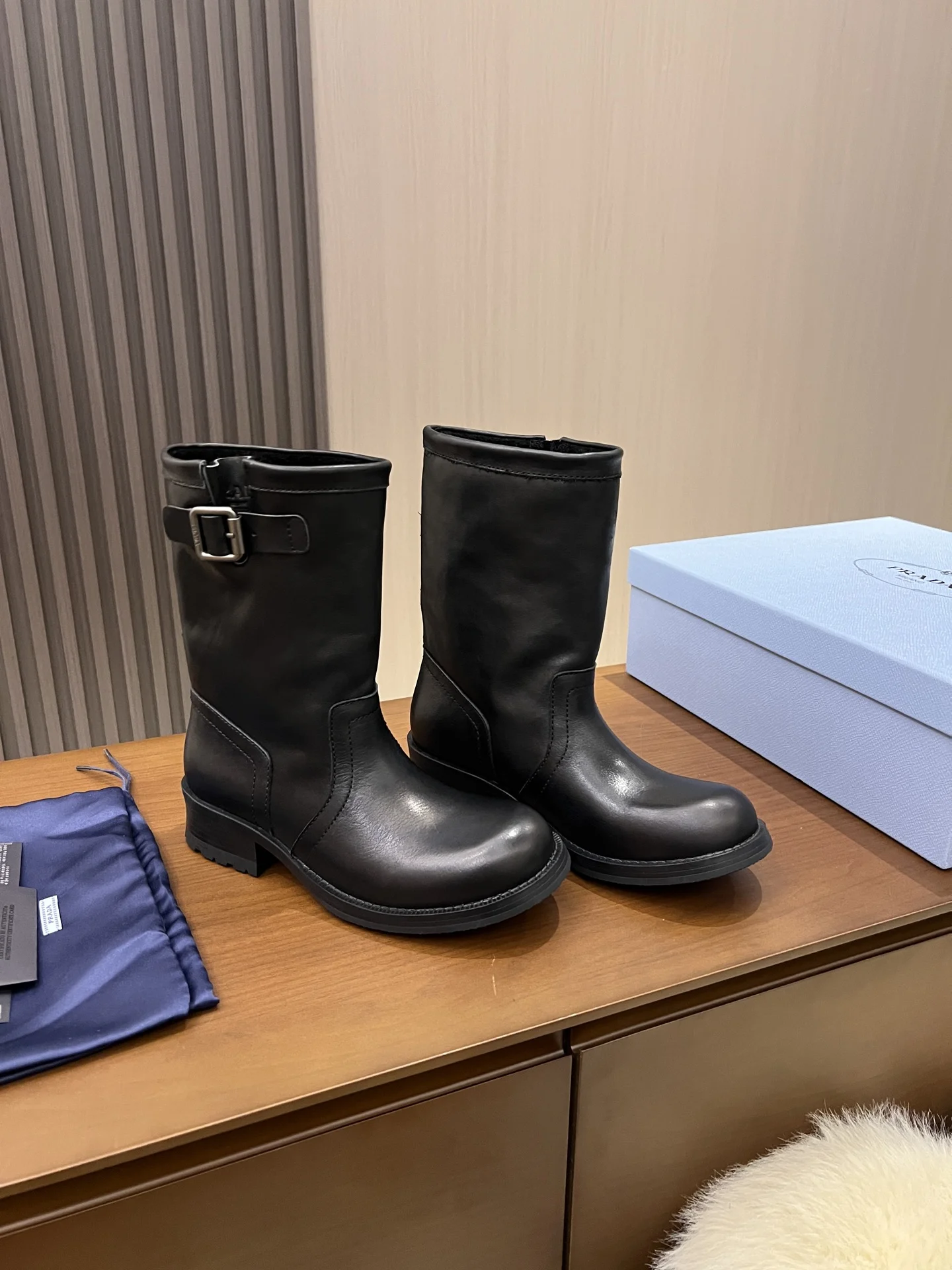 PRADA Boots Canvas Leather Black EU35-40 C40202609110689 - Image 2