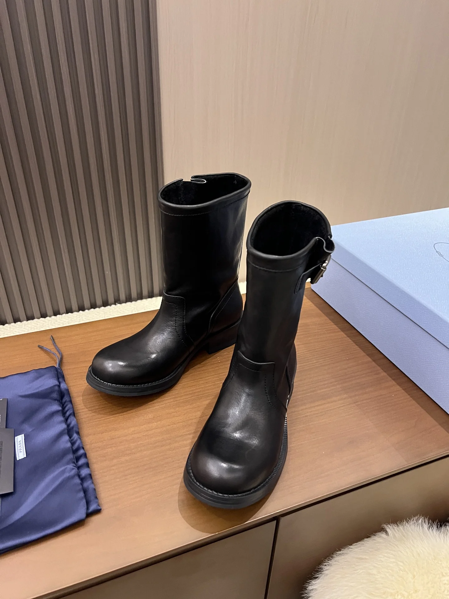 PRADA Boots Canvas Leather Black EU35-40 C40202609110689 - Image 4