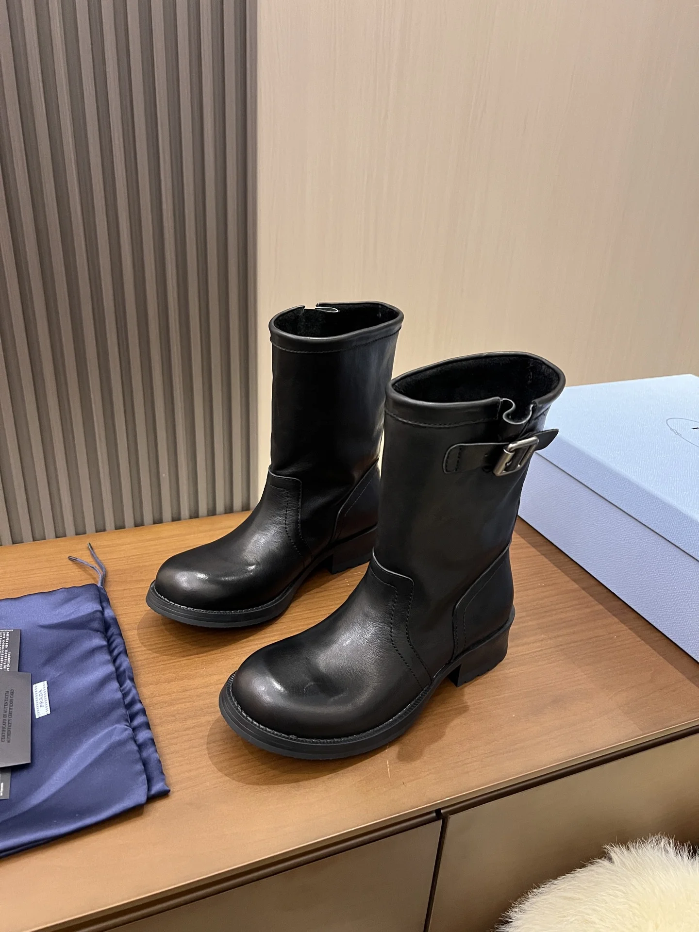 PRADA Boots Canvas Leather Black EU35-40 C40202609110689 - Image 5