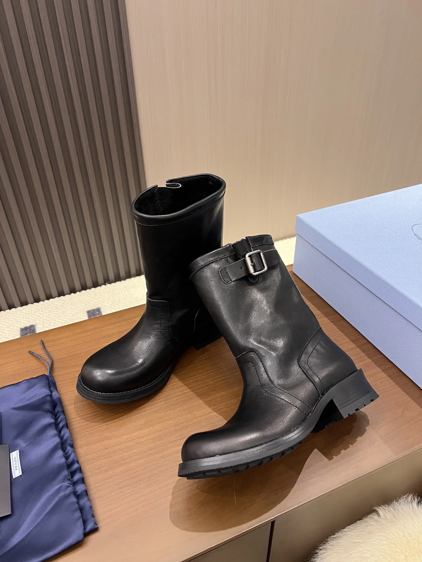 PRADA Boots Canvas Leather Black EU35-40 C40202609110689 - Image 6