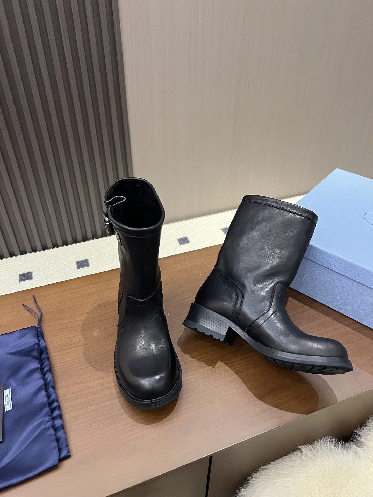 PRADA Boots Canvas Leather Black EU35-40 C40202609110689 - Image 8
