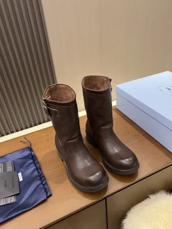 PRADA Boots Canvas Leather Brown EU35-40 C40202609110688