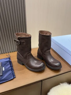 Alternative view of PRADA Boots Canvas Leather Brown EU35-40 C40202609110688