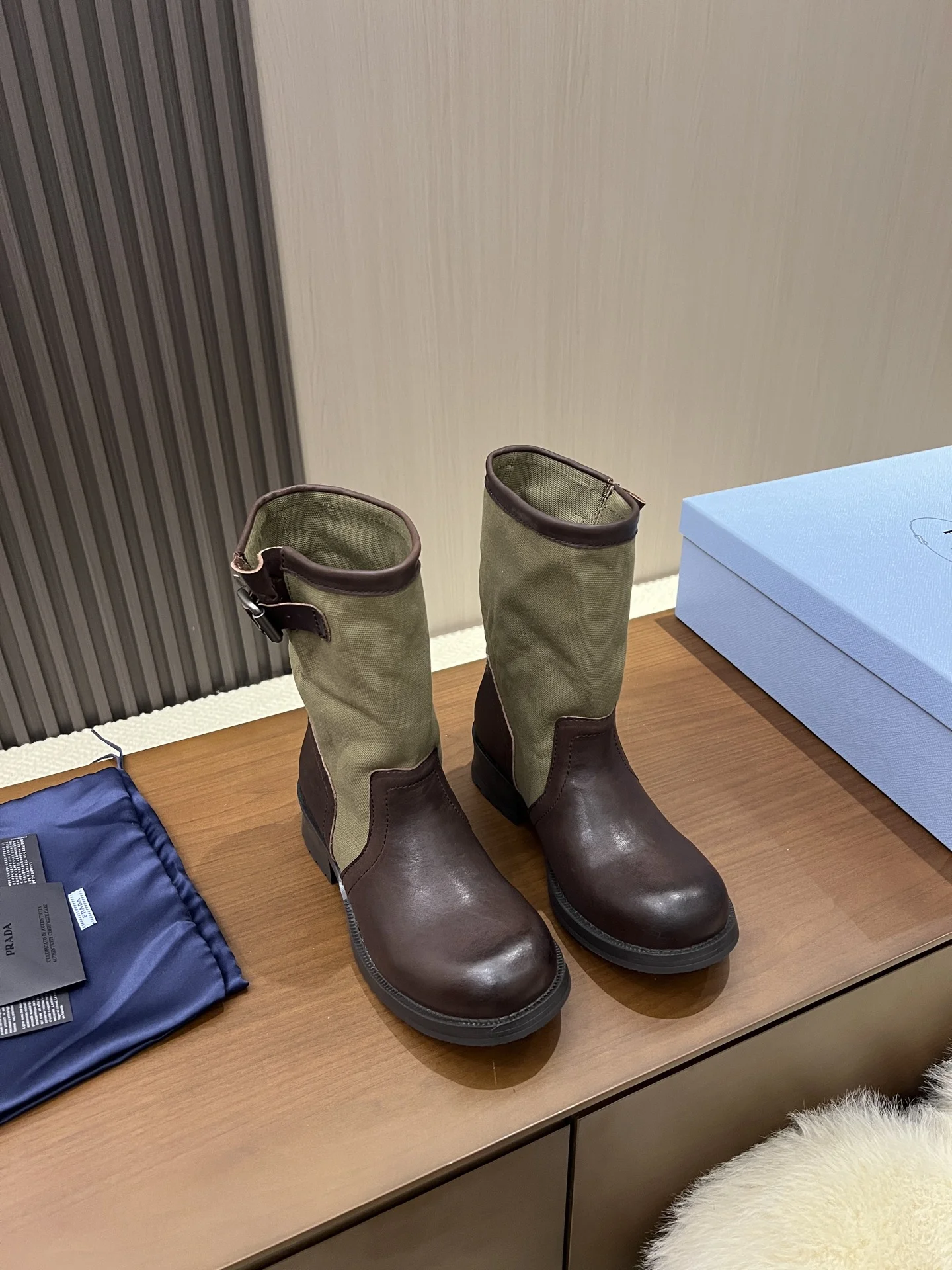 PRADA Boots Canvas Leather Brown-Green EU35-40 C00202609110690